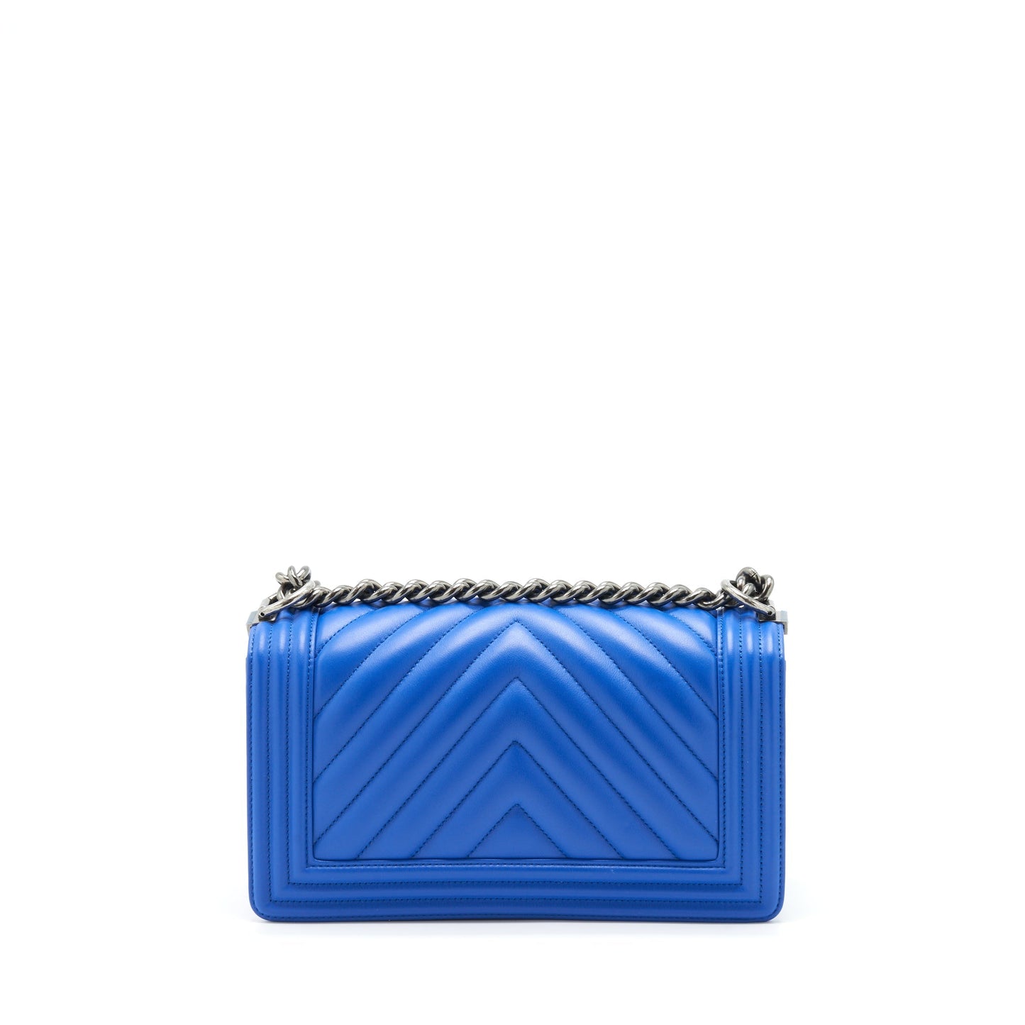 Chanel Chevron Boy Lambskin Ruthenium Hardware Blue Handbag