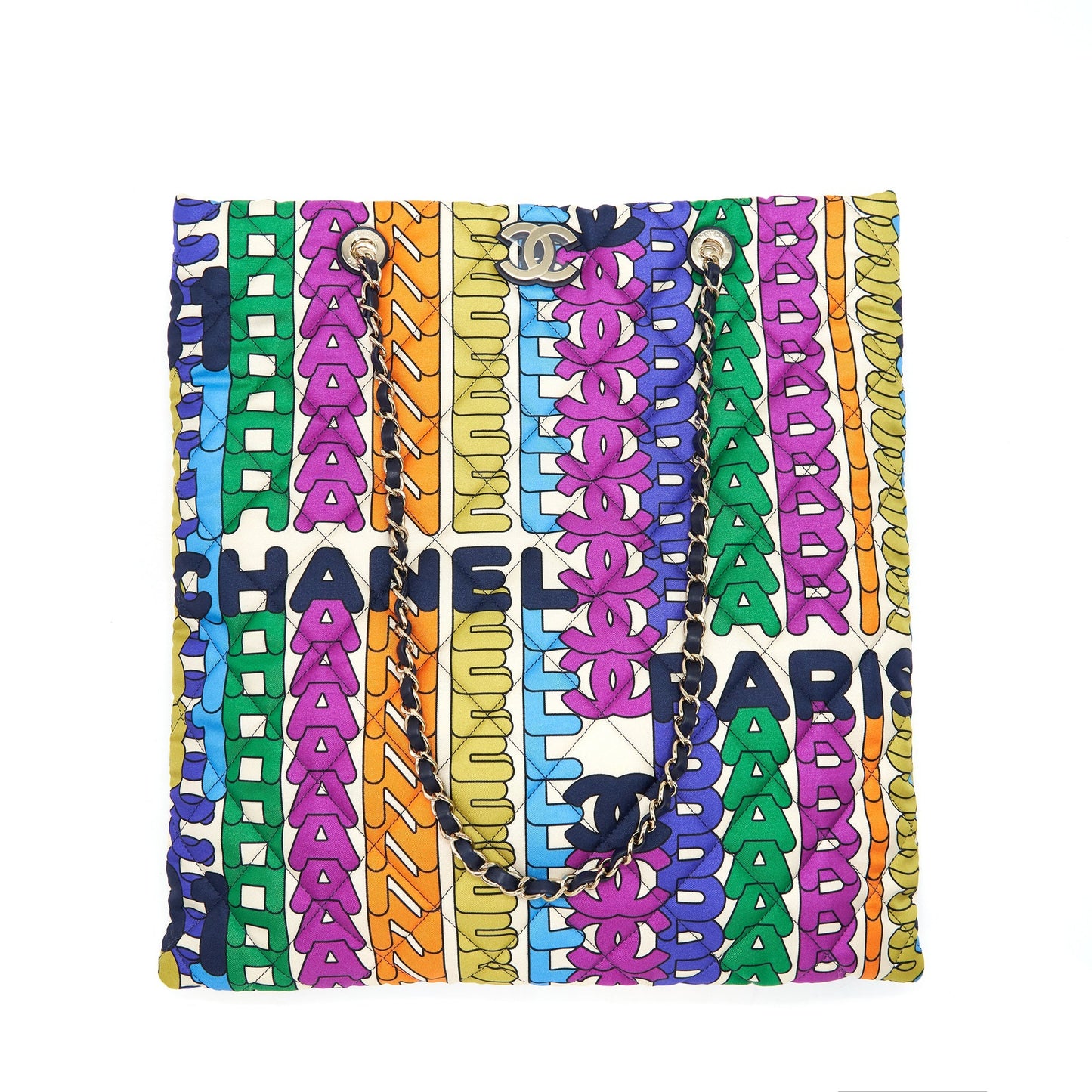 Chanel 21K Printed Barricades Quilted Logo Shopping Multicolour Tote Bag