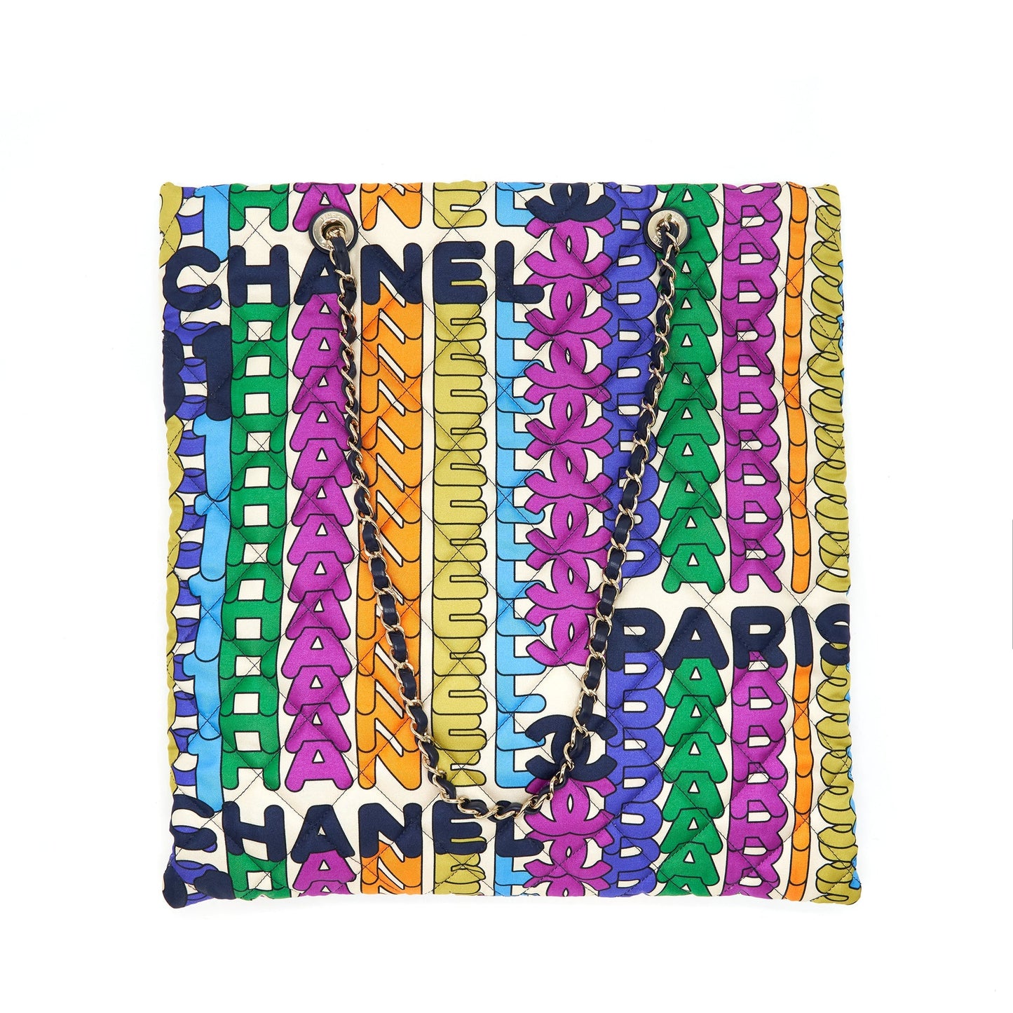 Chanel 21K Printed Barricades Quilted Logo Shopping Multicolour Tote Bag