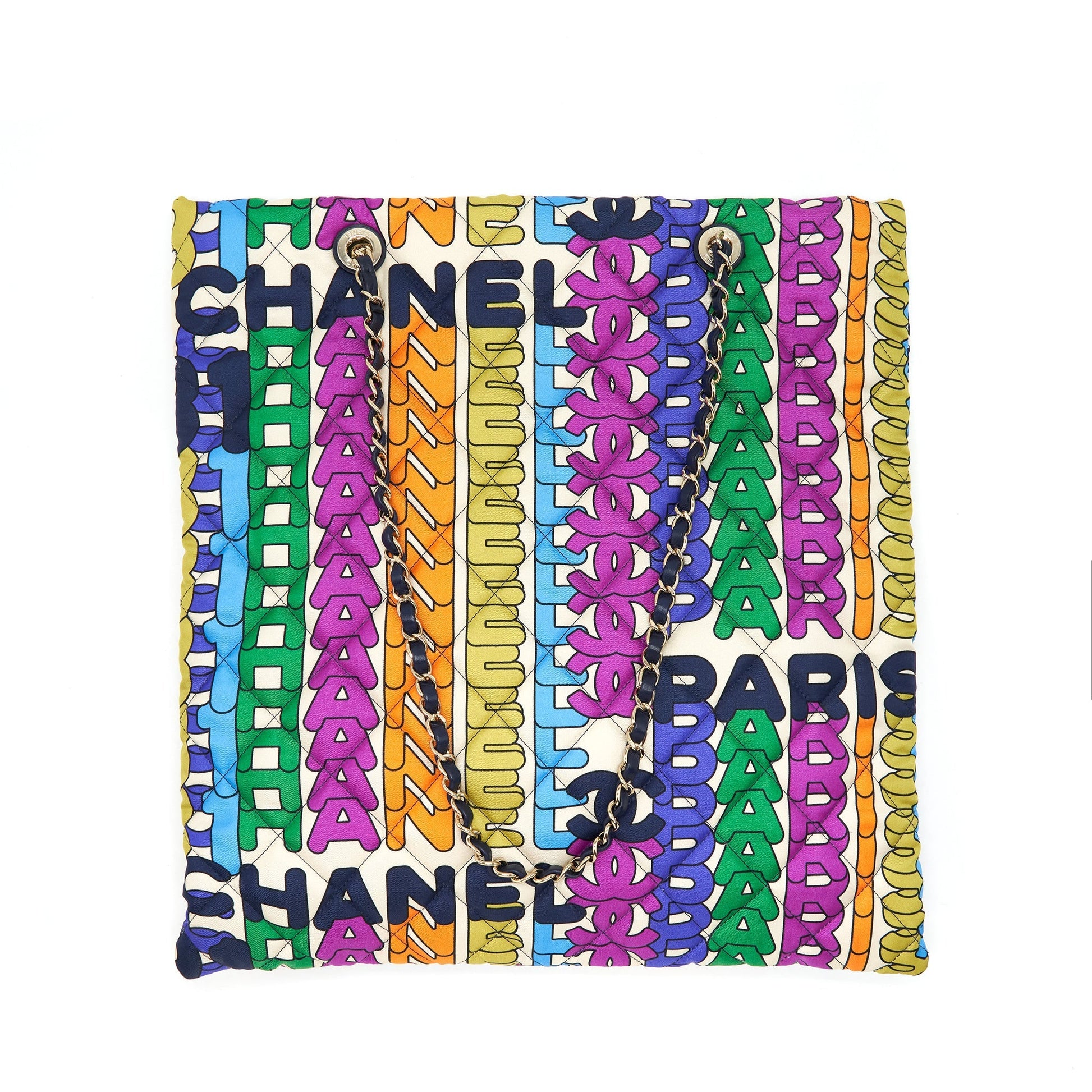 Chanel 21K Printed Barricades Quilted Logo Shopping Multicolour Tote Bag