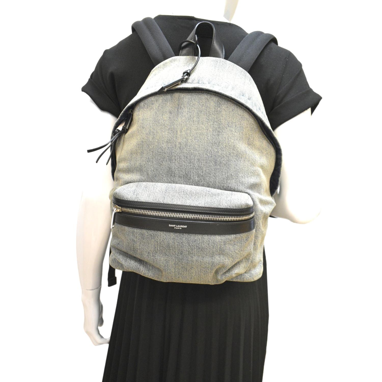 YSL Saint Laurent Saint Backpack Bag Gray Denim