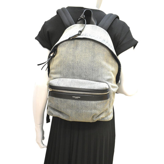 YSL Saint Laurent Yves Backpack Bag Denim Gray