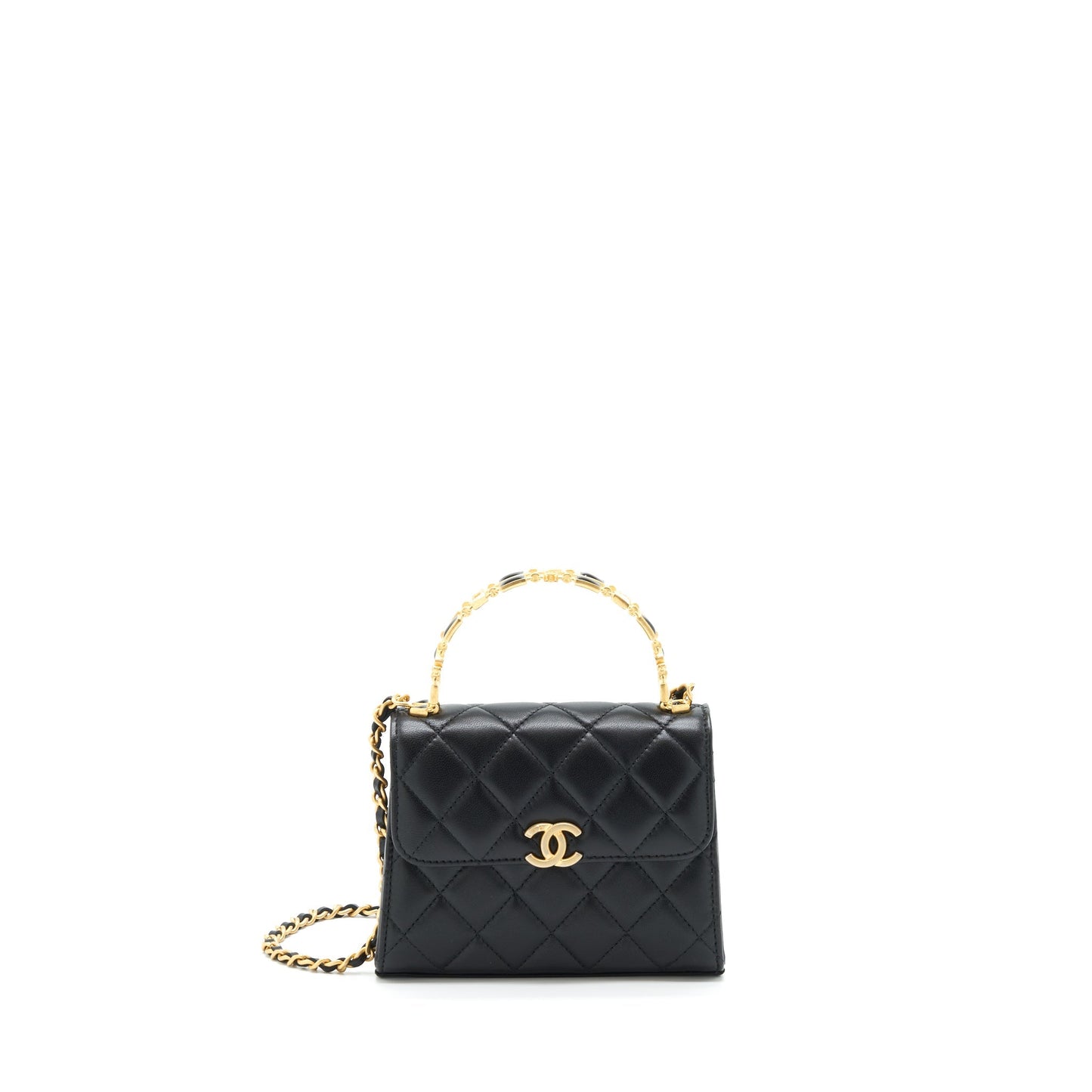 Chanel 22B Flap Enamel CC Logo Top Black Shoulder Bag