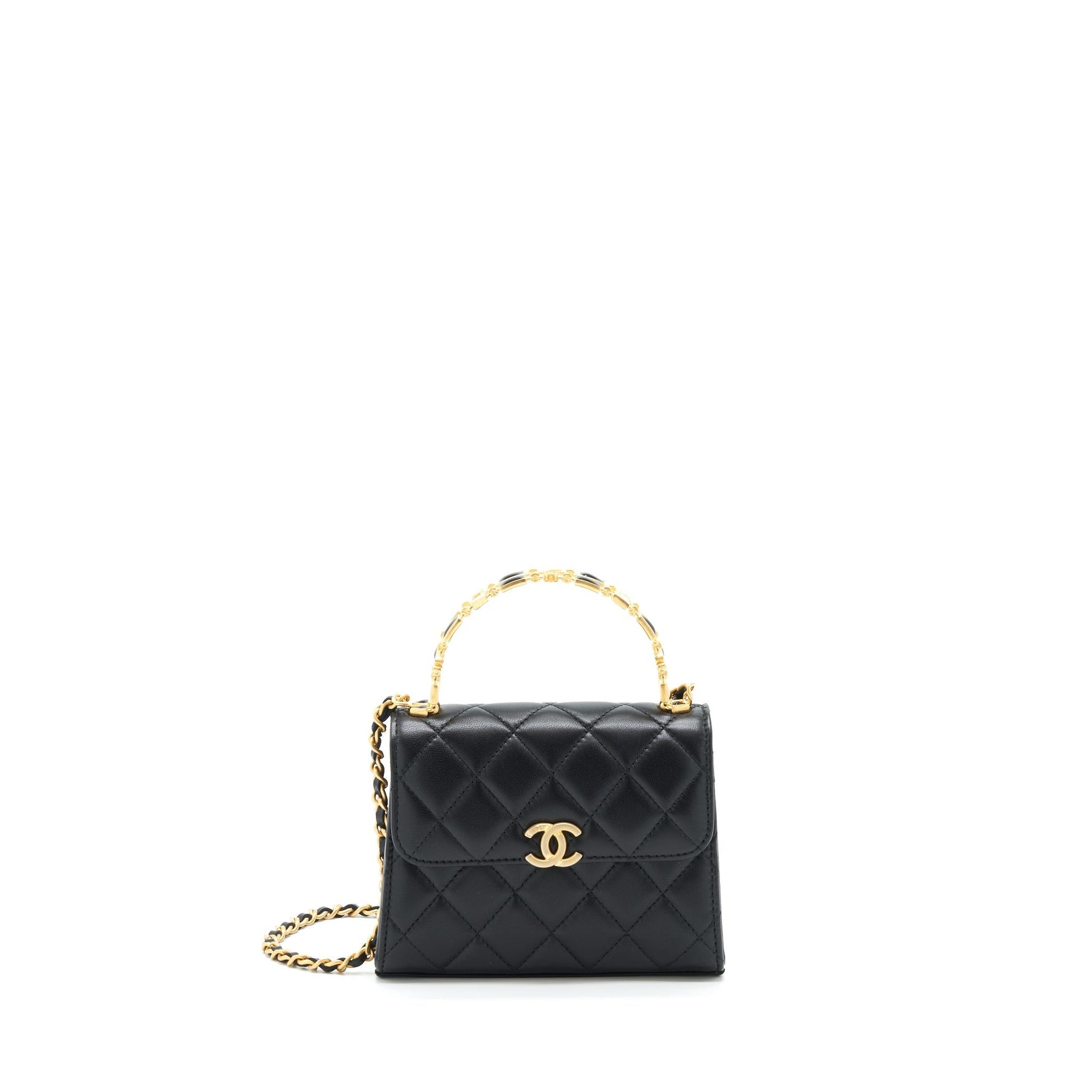 Chanel 22B Flap Enamel CC Logo Top Black Shoulder Bag