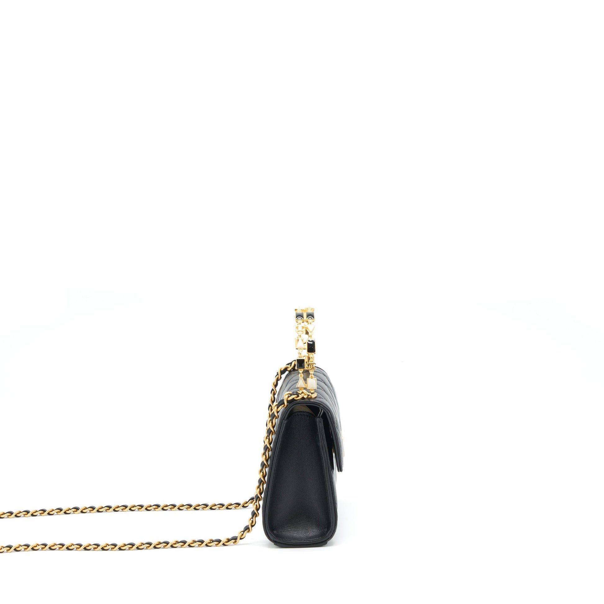 Chanel 22B Flap Enamel CC Logo Top Black Shoulder Bag