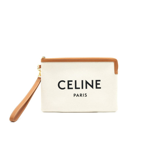 Celine Zip Pouch With Strap Handbag Canvas Small Travel Bag