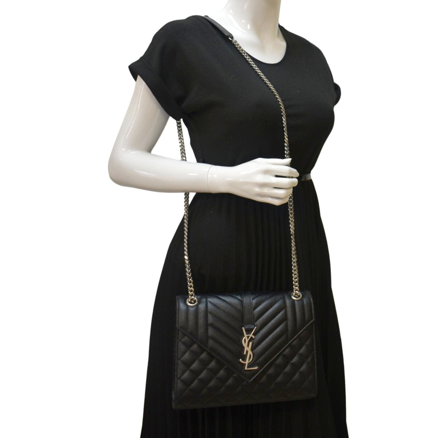 YSL Saint Laurent Yves Envelope Matelass Crossbody Bag Leather Black Medium