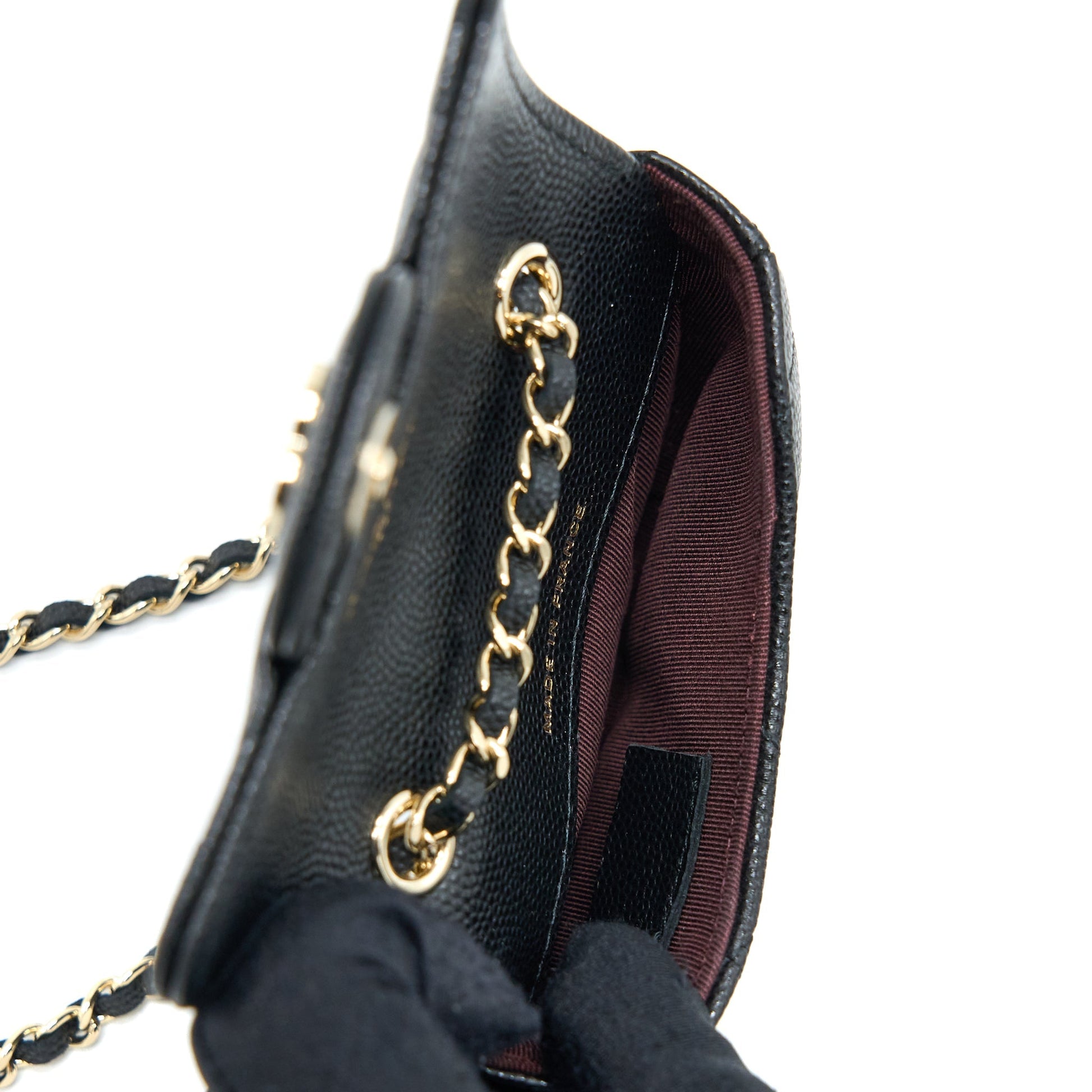 Chanel Flap Cardholder Belt Caviar LGHW Black Wallet Case