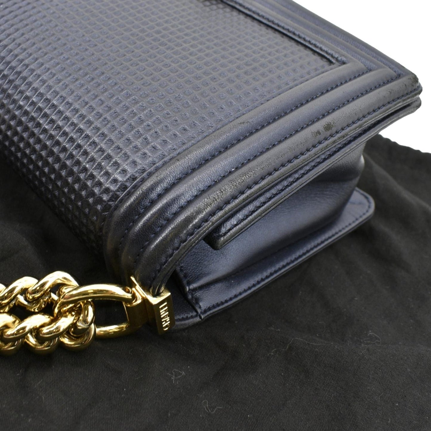Chanel Boy Flap Cube Embossed Navy Leather Blue Travel Bag
