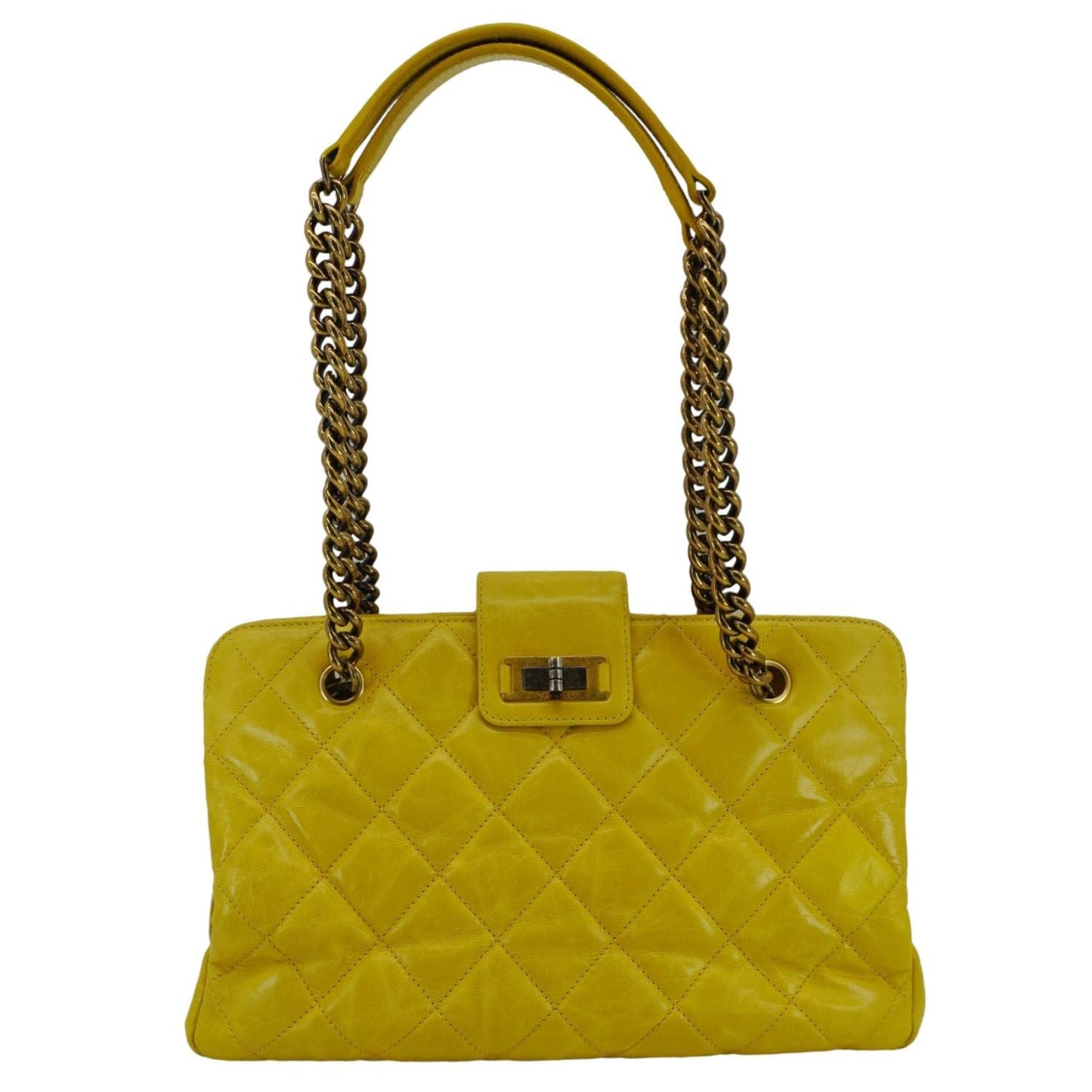 Chanel Reissue Glazed Quilted Leather Tote Shoulder Bag Yellow