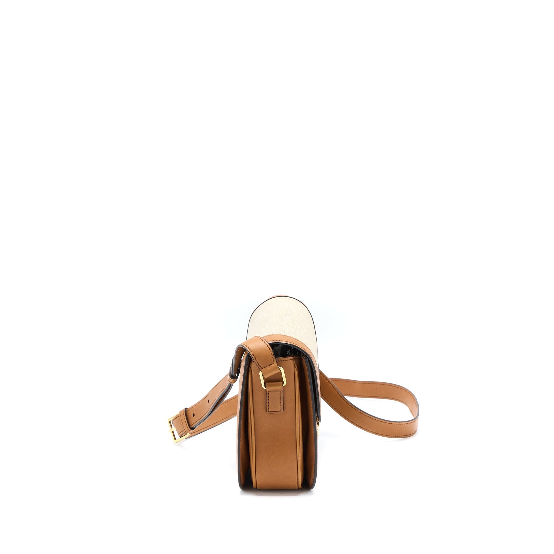 Celine Triomphe Purse Textile Calfskin Handbag White Tan Travel Bag