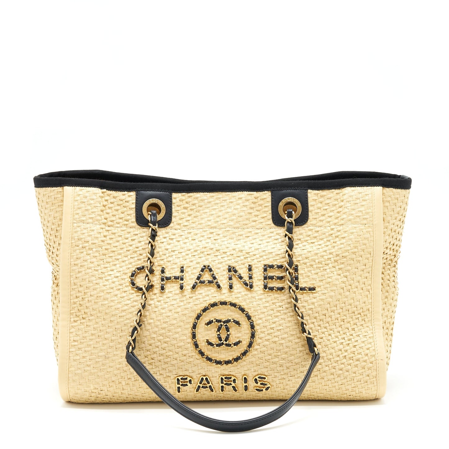 Chanel Raffia Deauville GHW Gold Tote Bag