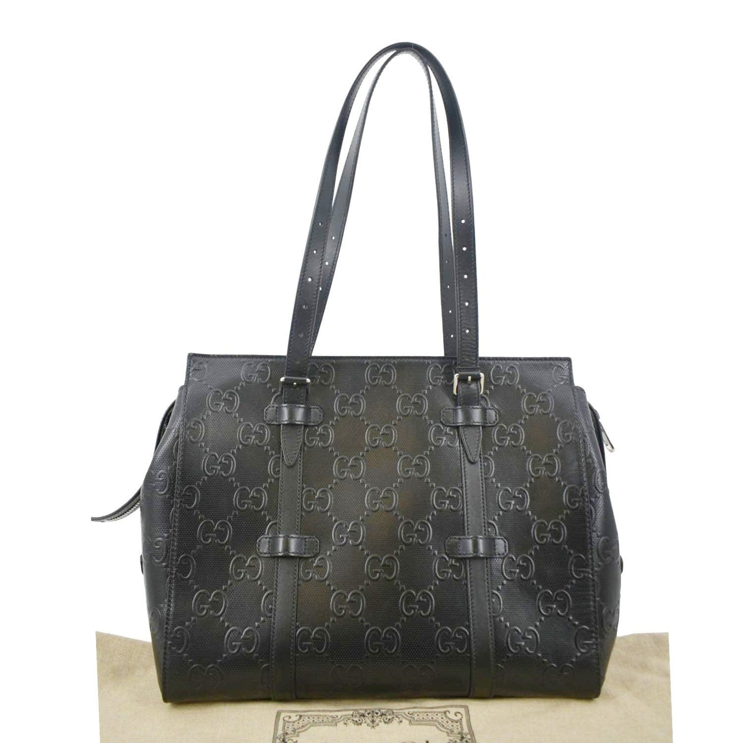 Gucci Embossed Tote Bag Leather Black