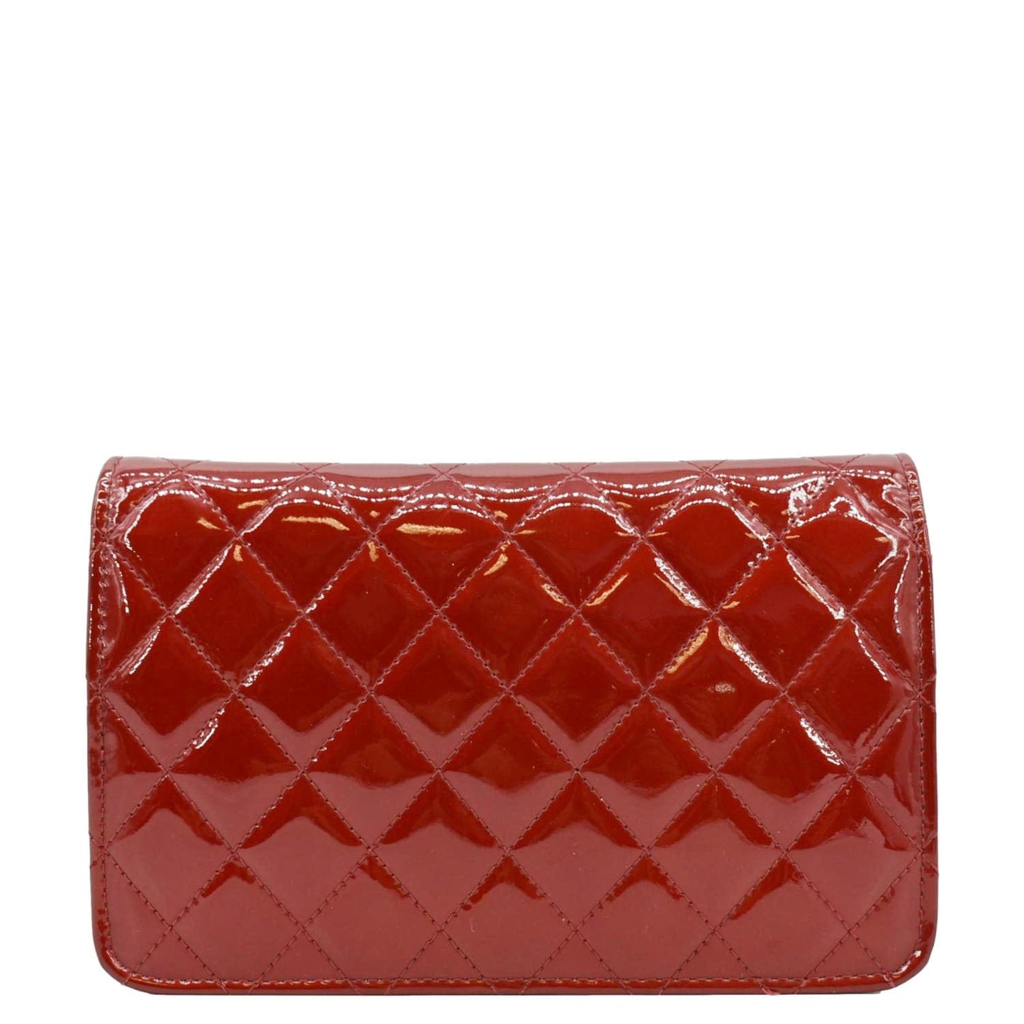 Chanel Brilliant Woc Quilted Patent Leather Crossbody Wallet Red