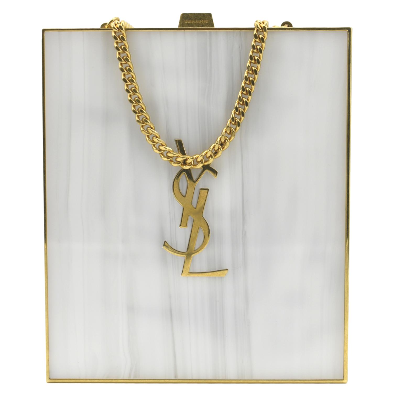 YSL Saint Laurent Yves Tuxedo Box Plexiglass Crossbody Bag Blanc Grise Metal