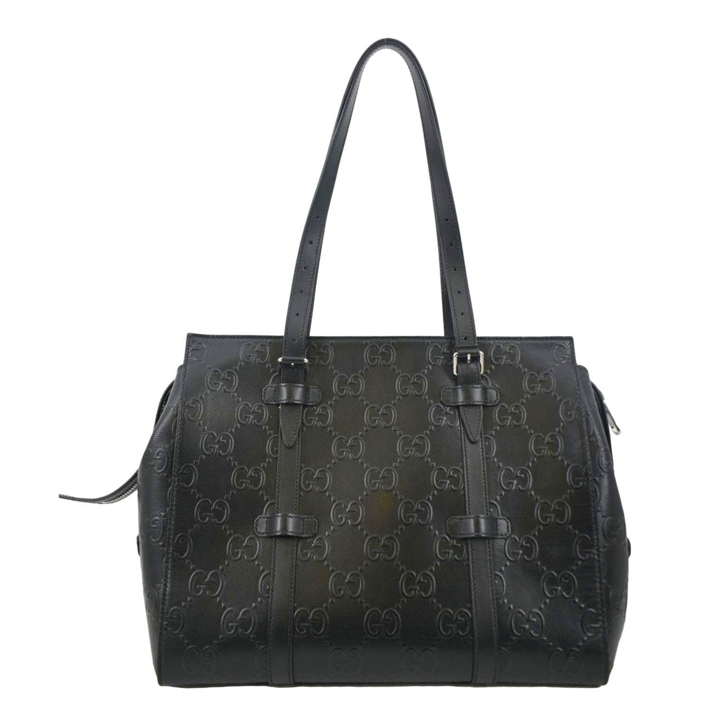 Gucci Embossed Tote Bag Leather Black