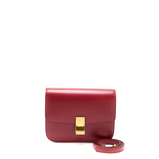 Celine Classic Box Purse Calfskin Handbag Red Medium Travel Bag