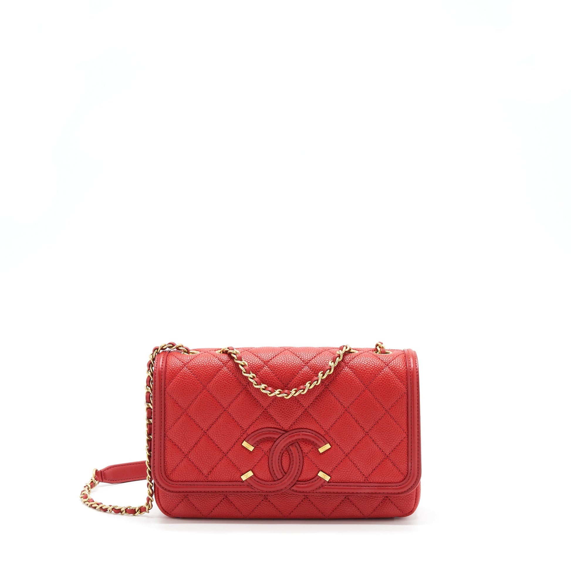 Chanel Filigree Flap Caviar GHW Red Shoulder Bag