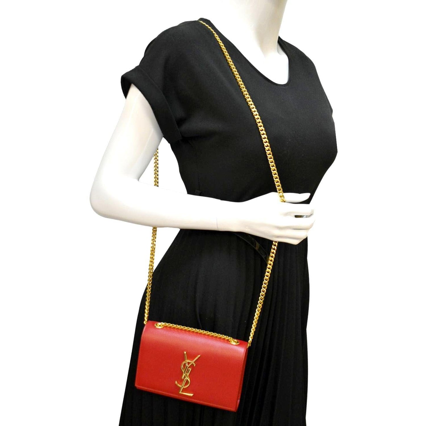 YSL Saint Laurent Saint Kate Grain De Poudre Crossbody Bag Red Small