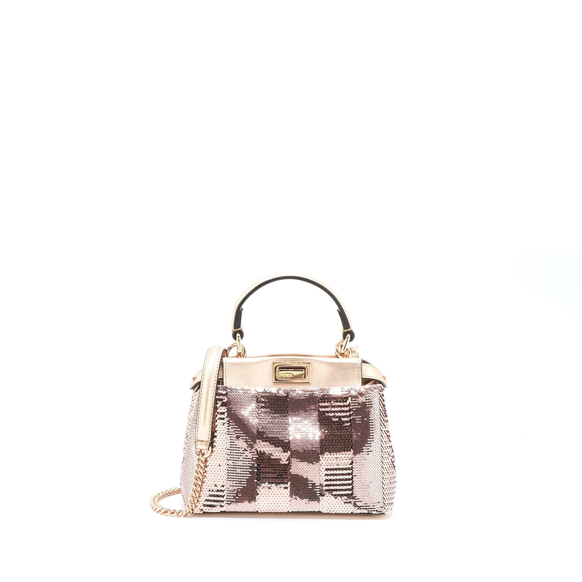 Fendi Peekaboo Sequin Light With Hardware Handbag Leather Pink Mini Travel Bag