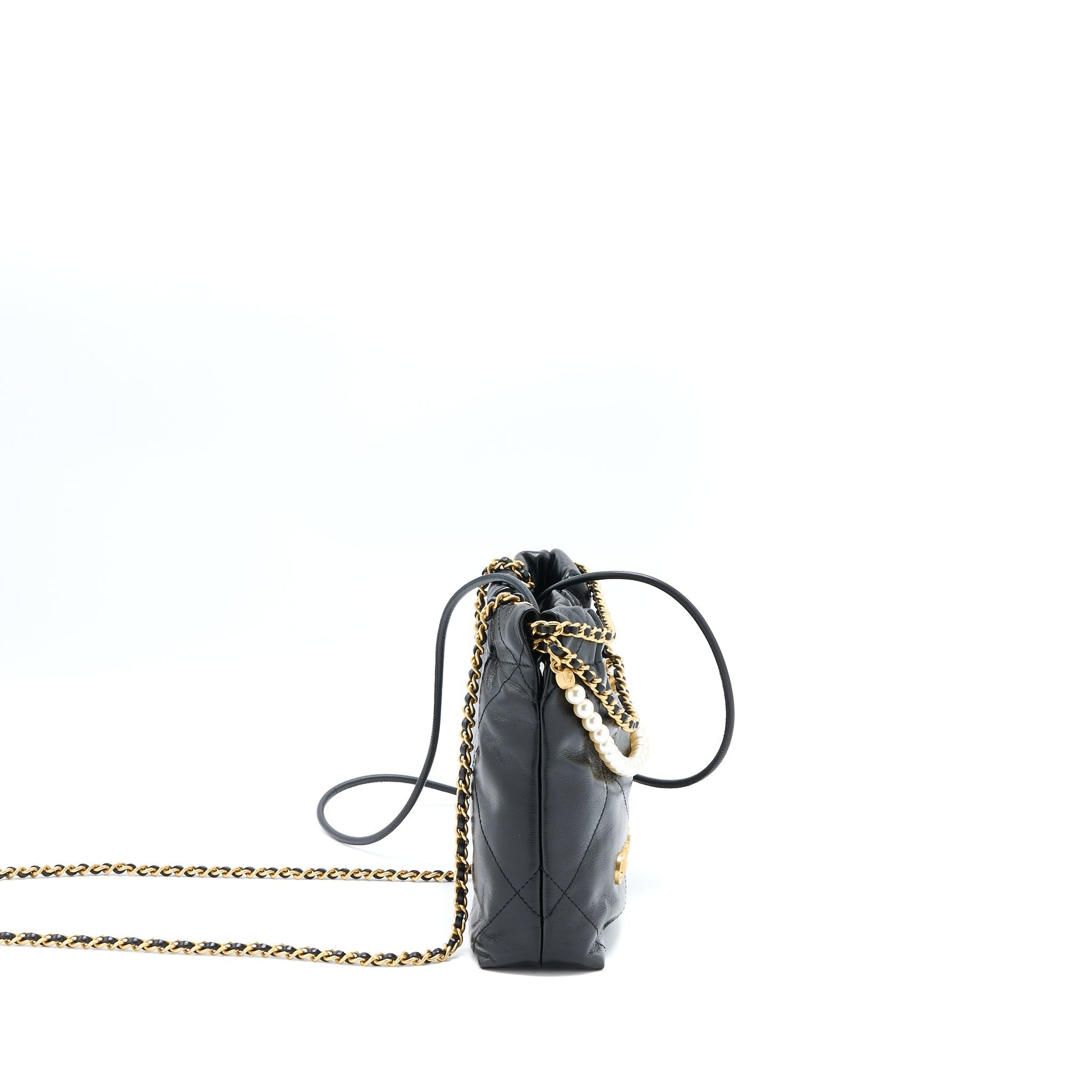 Chanel 23S 22 Pearl Shiny Calfskin GHW Black Mini Bag Microchip 1