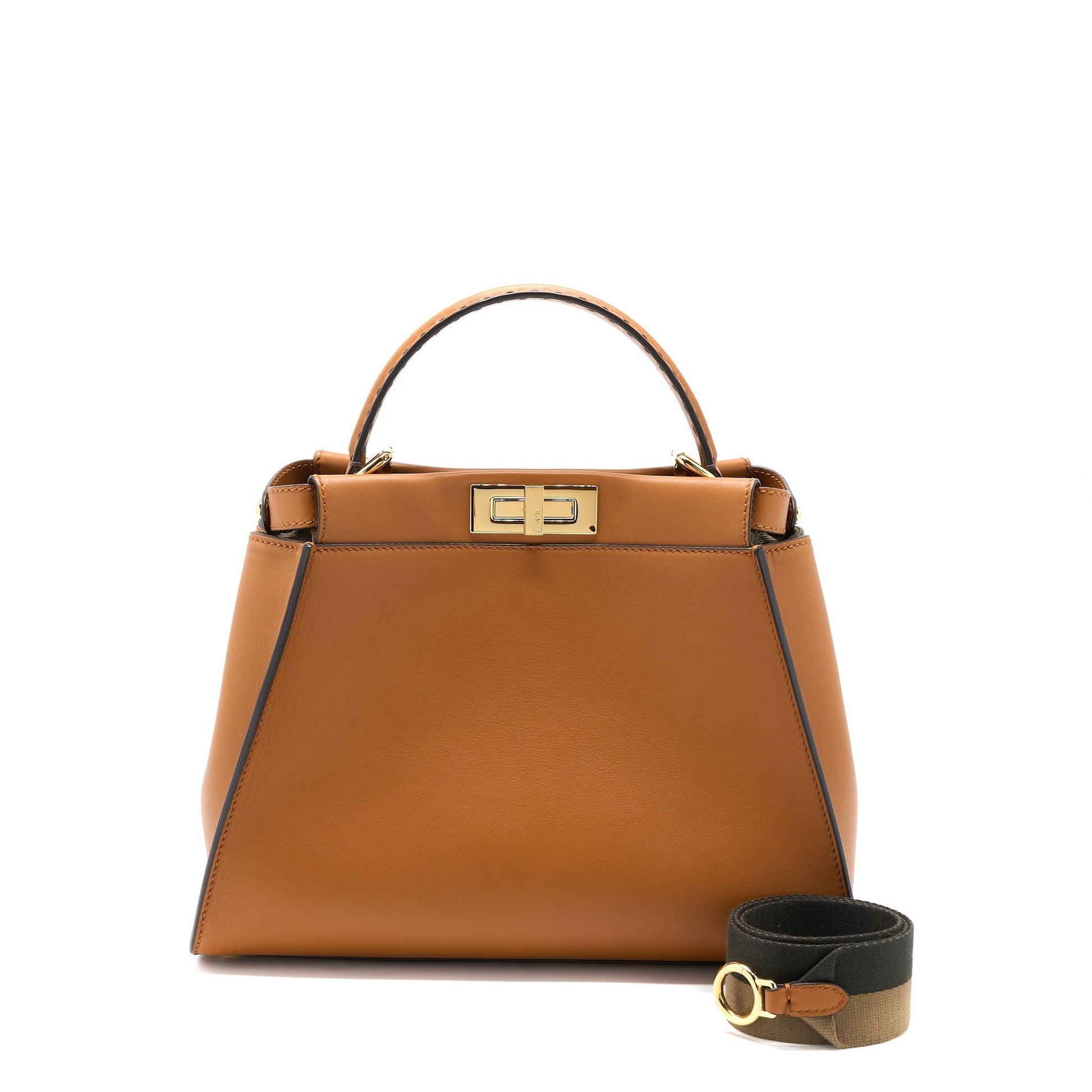 Fendi Peekaboo Purse Calfskin Caramel Medium Travel Bag
