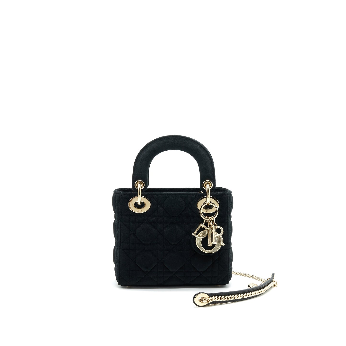 Dior Christian Mini Lady In Velvet With Light Black White Travel Bag