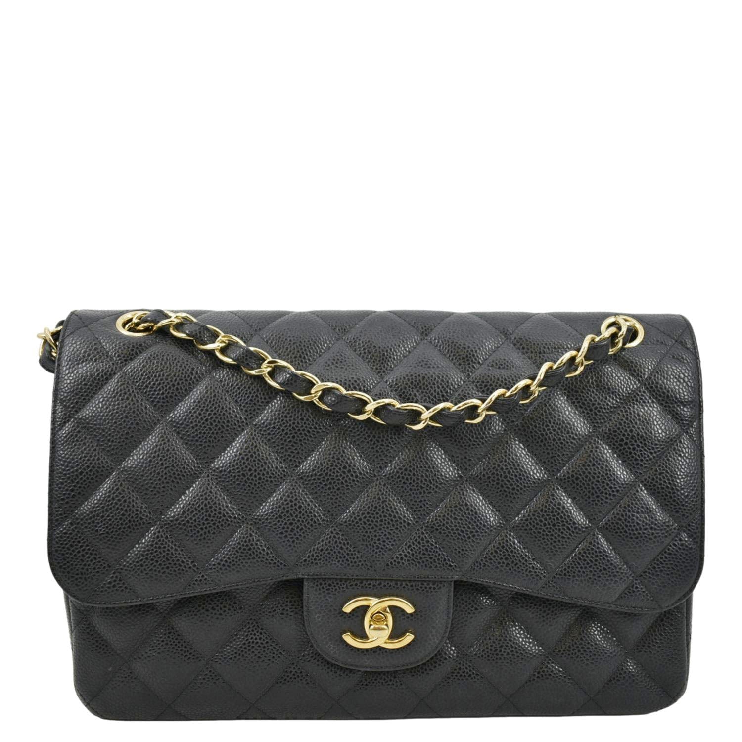 Chanel Classic Double Flap Quilted Caviar Leather Black Travel Bag Flap Bag