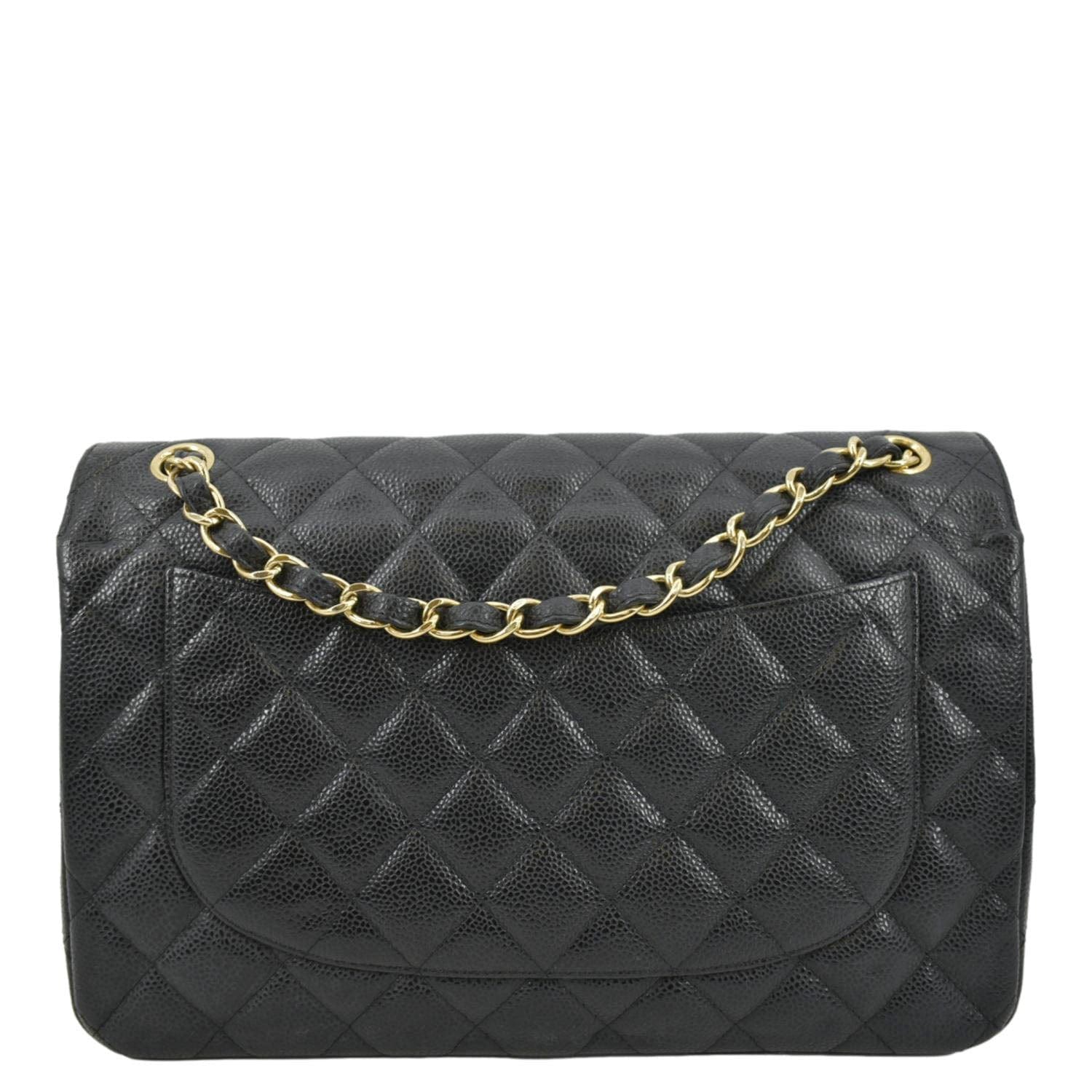 Chanel Classic Double Flap Quilted Caviar Leather Black Travel Bag Flap Bag