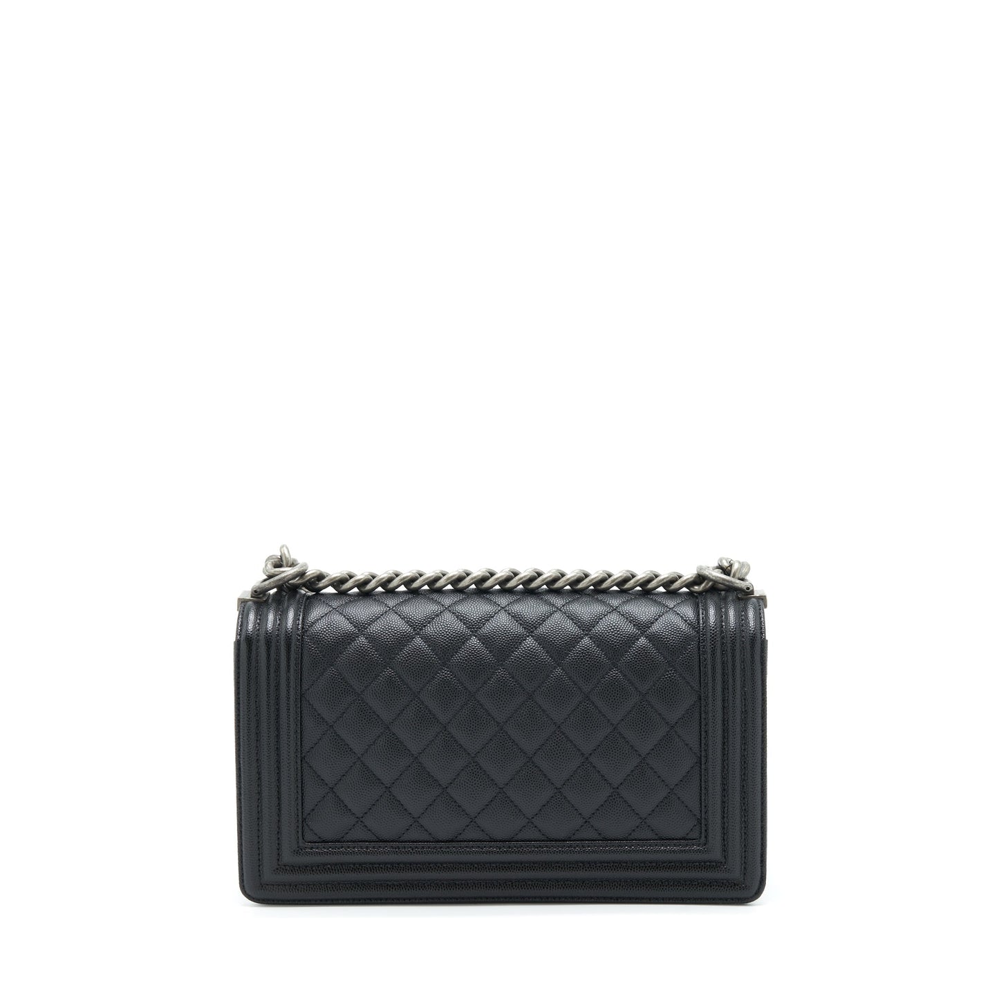 Chanel Boy Caviar Ruthenium Sliver Hardware Black Handbag