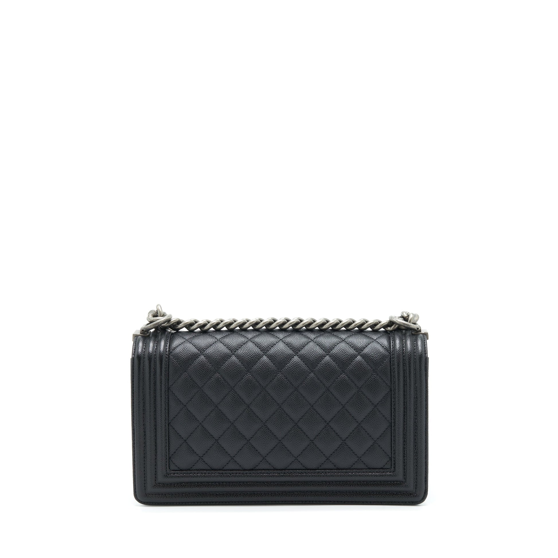 Chanel Boy Caviar Ruthenium Sliver Hardware Black Handbag