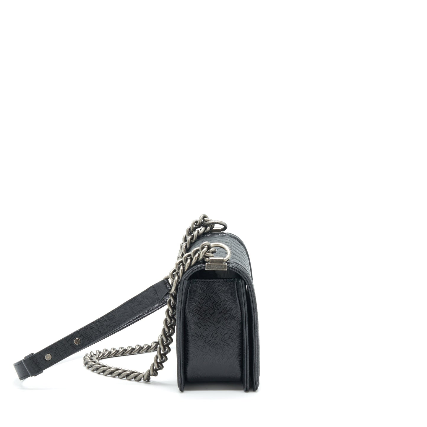 Chanel Boy Caviar Ruthenium Sliver Hardware Black Handbag