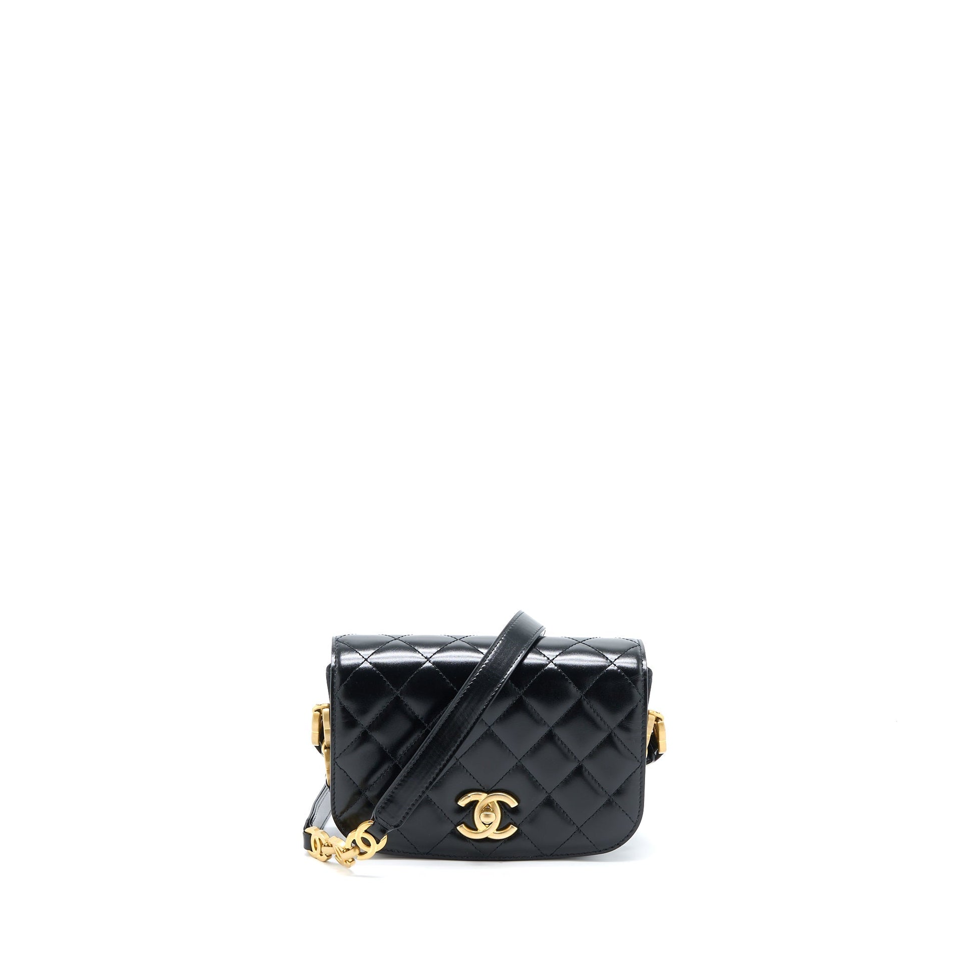 Chanel Flap CC Logo Calfskin Brushed GHW Black Crossbody Bag