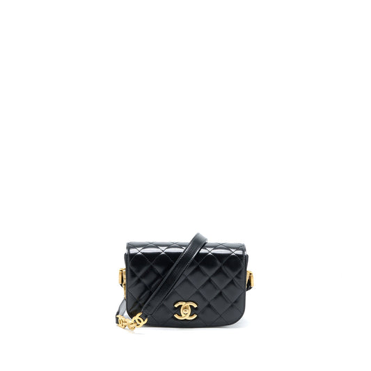 Chanel Flap CC Logo Calfskin Brushed GHW Black Crossbody Bag