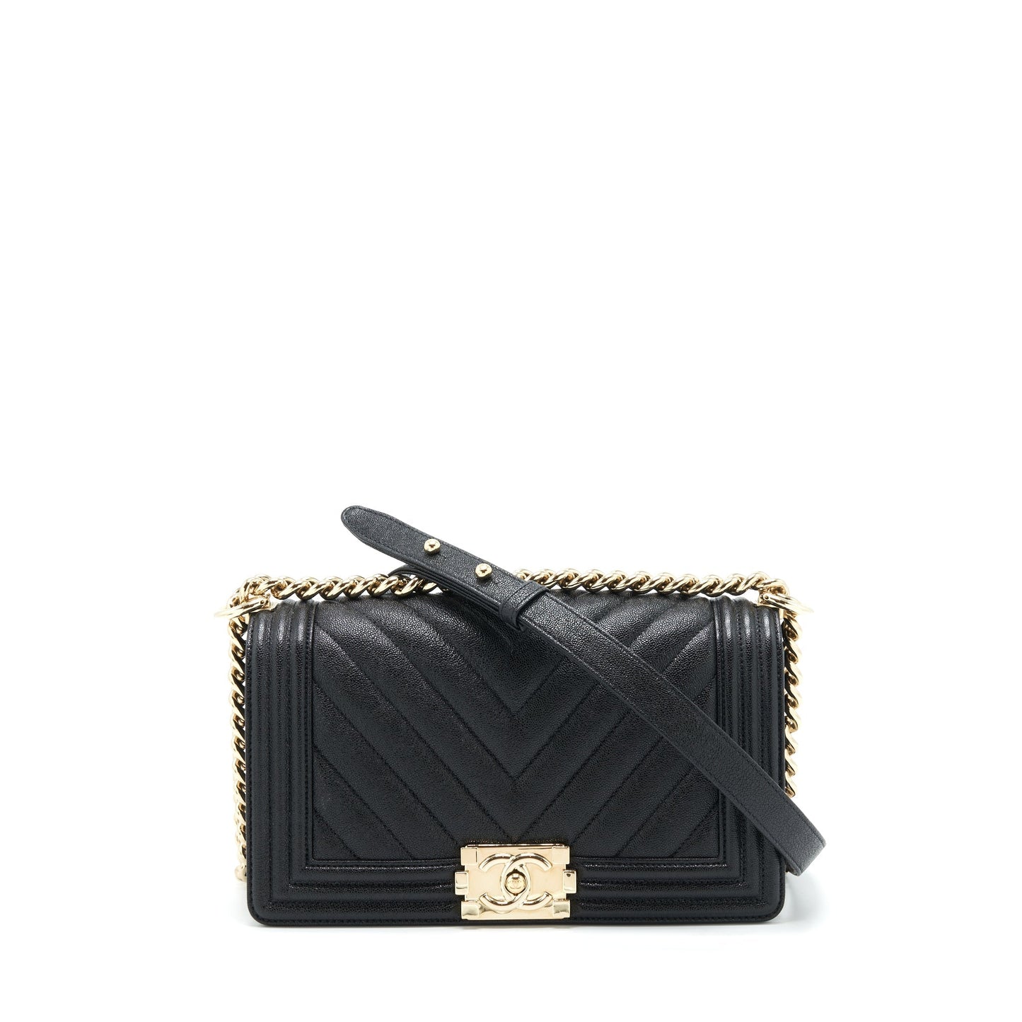 Chanel Boy Chevron Caviar LGHW Black Handbag