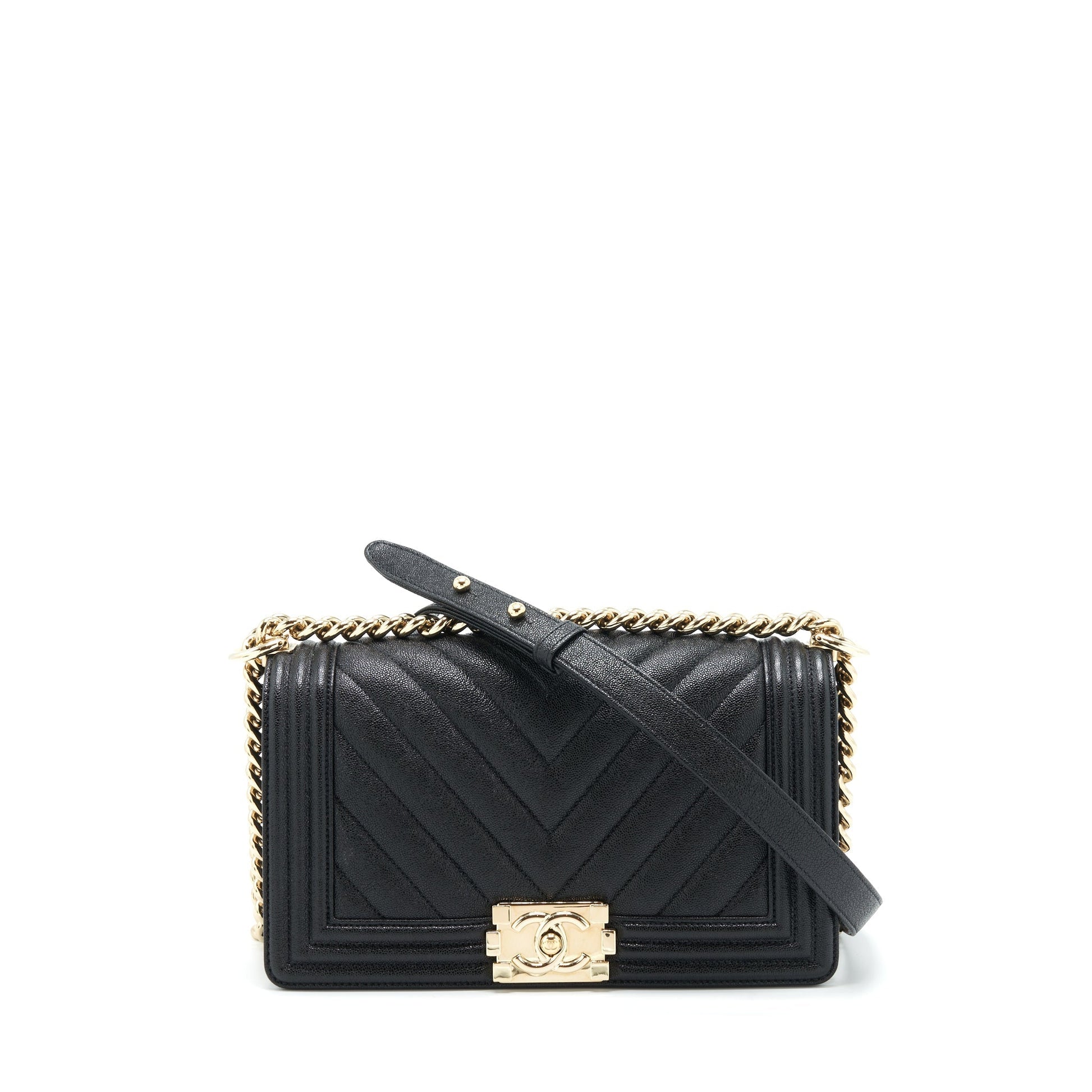 Chanel Boy Chevron Caviar LGHW Black Handbag
