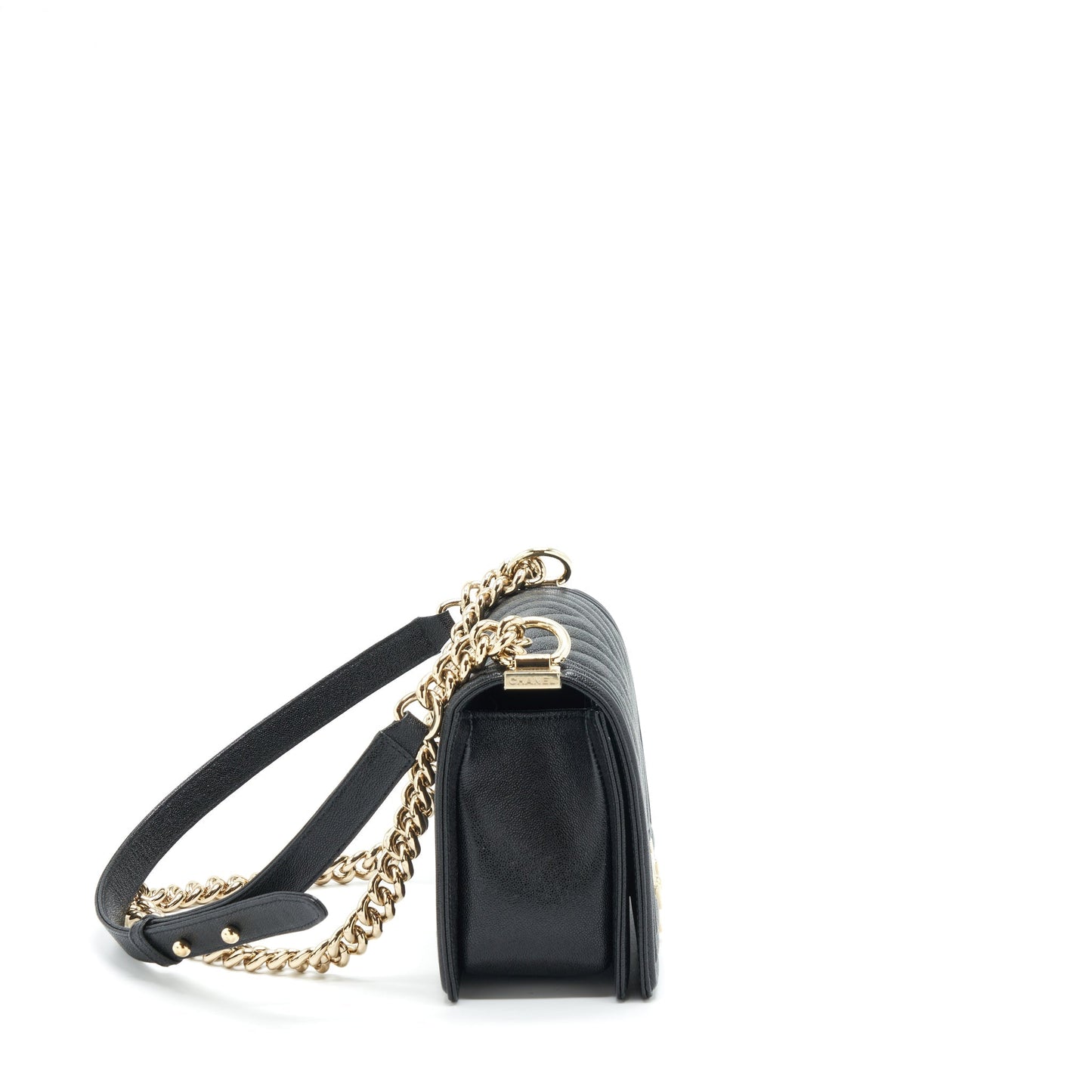 Chanel Boy Chevron Caviar LGHW Black Handbag