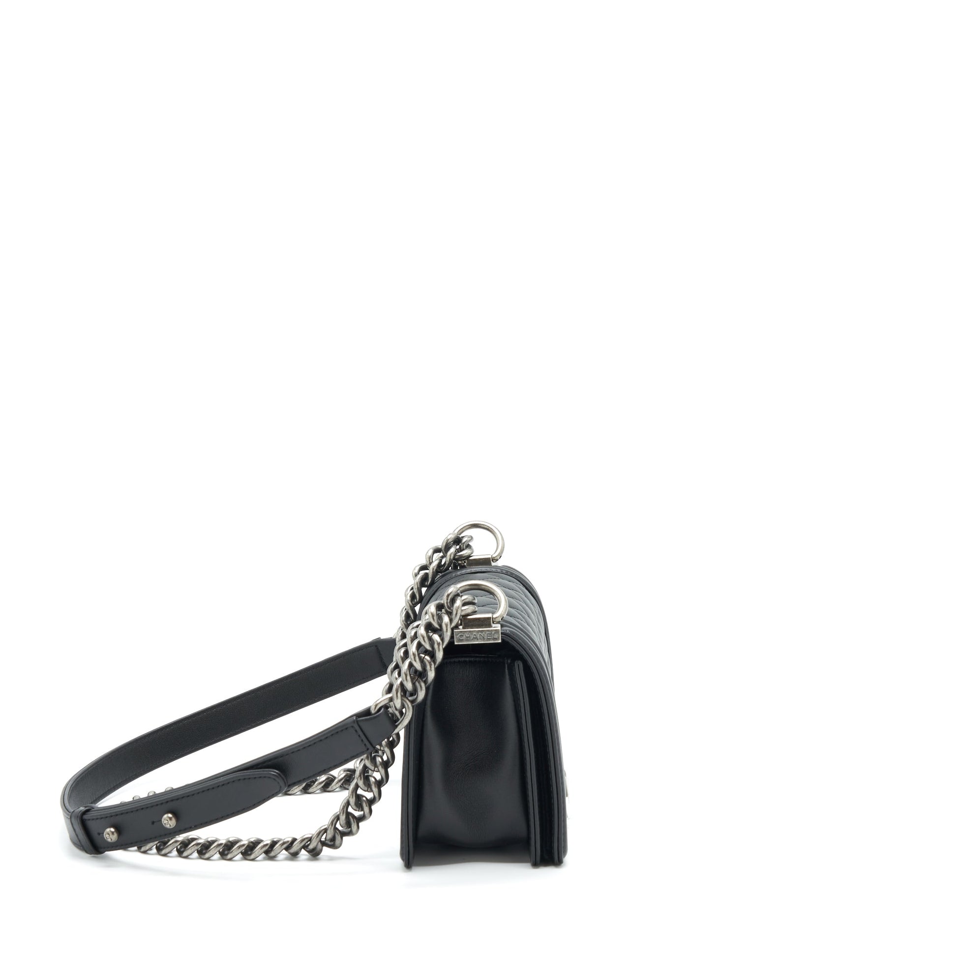 Chanel Boy Calfskin Ruthenium Sliver Hardware Black Small Handbag