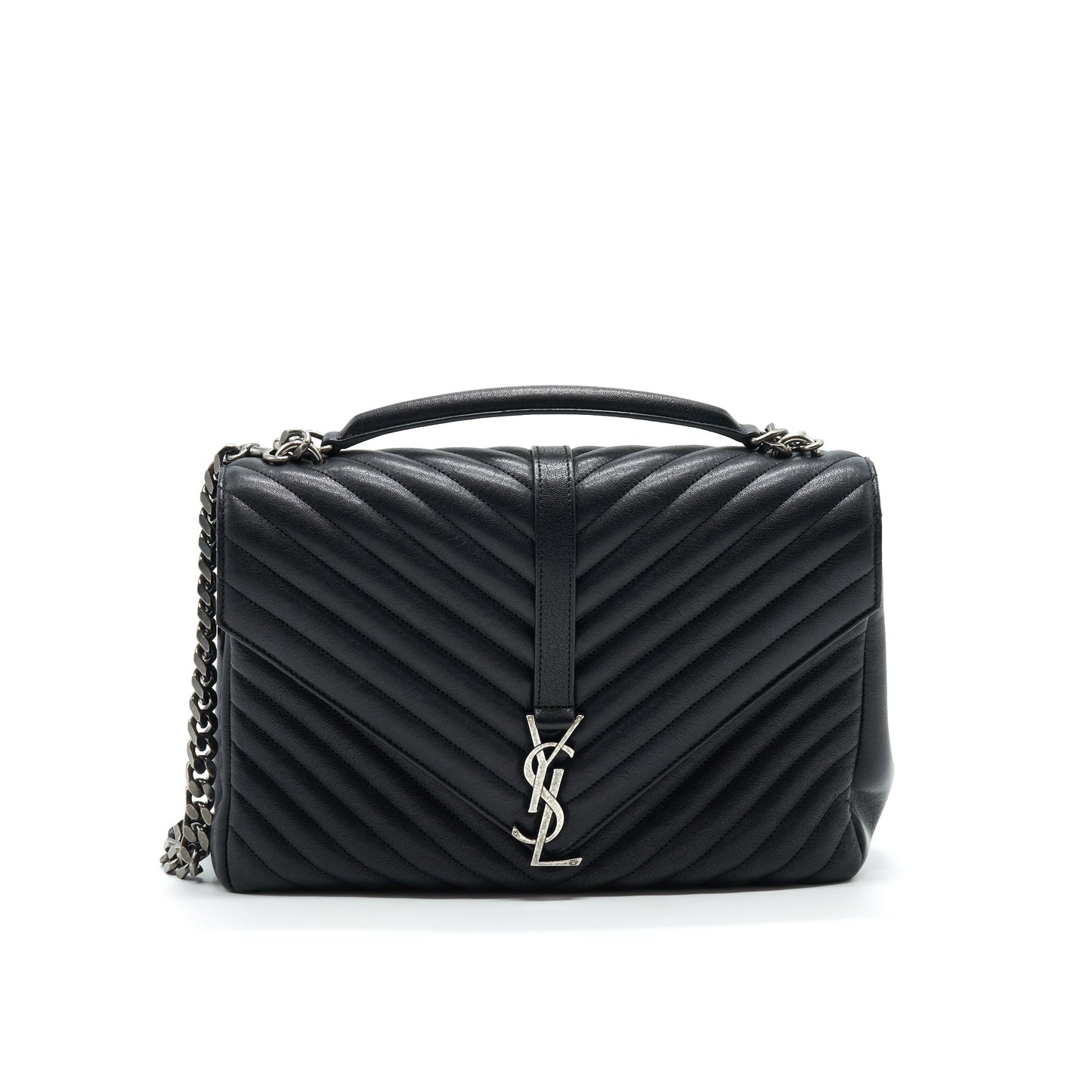 YSL Saint Laurent College Handbag Leather Black Travel Bag