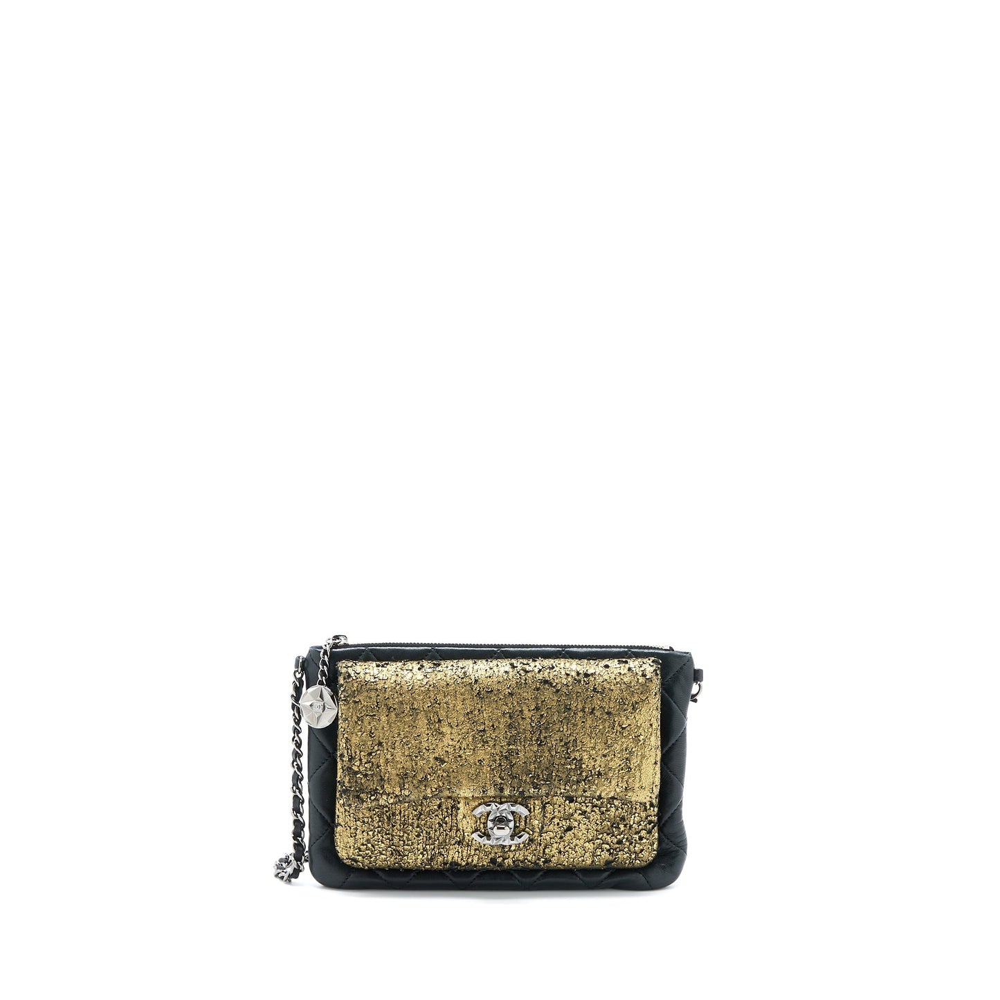 Chanel 12A Evening Lambskin SHW Black Gold Handbag