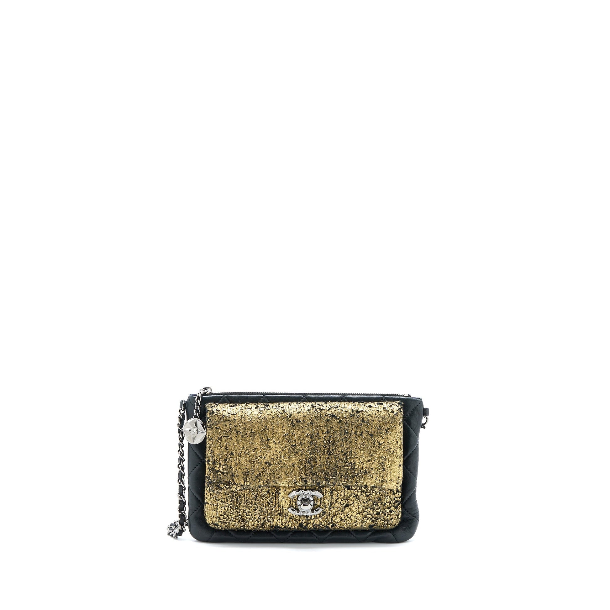 Chanel 12A Evening Lambskin SHW Black Gold Handbag