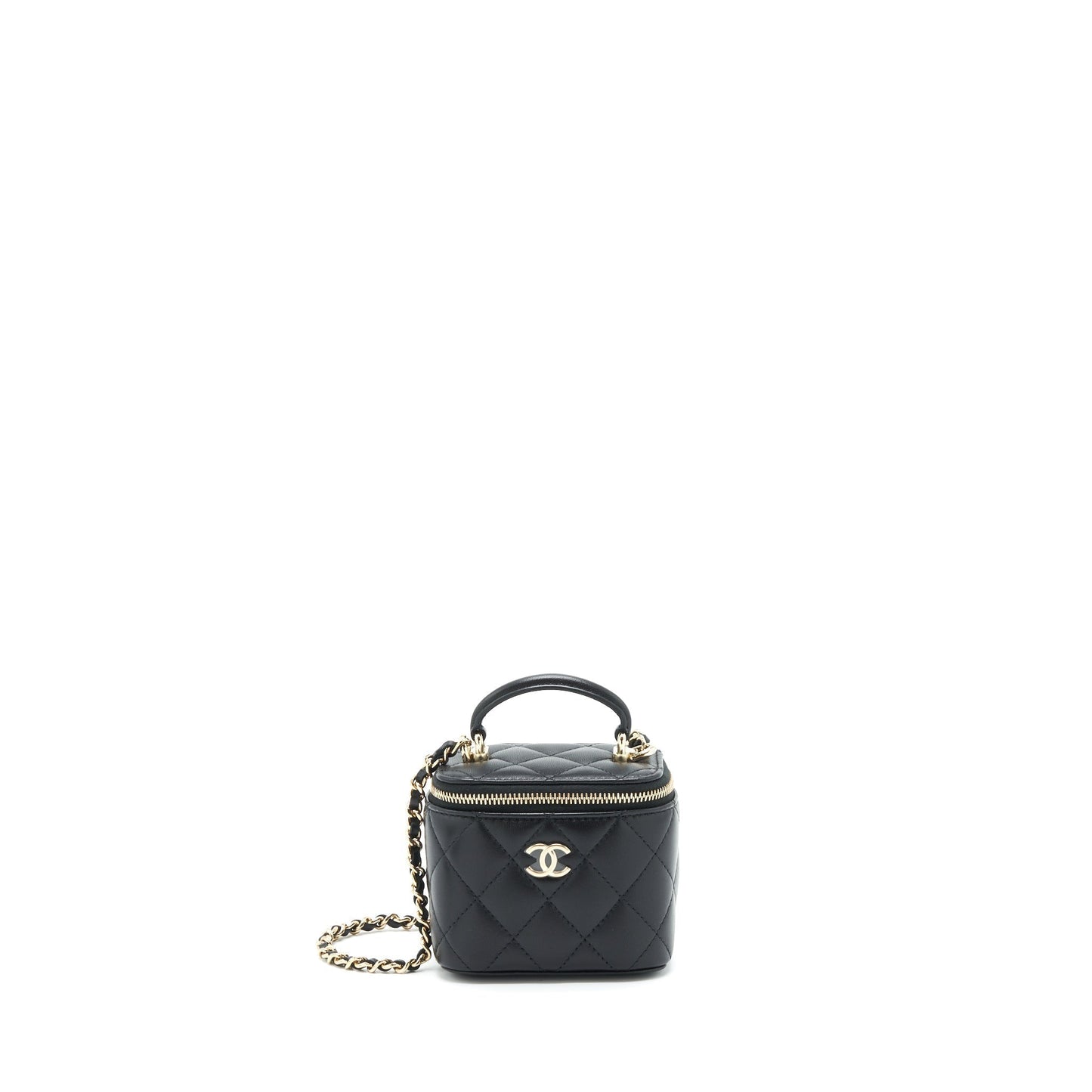 Chanel 22P Top Handle Vanity Lambskin LGHW Black Mini Bag Black Lghw