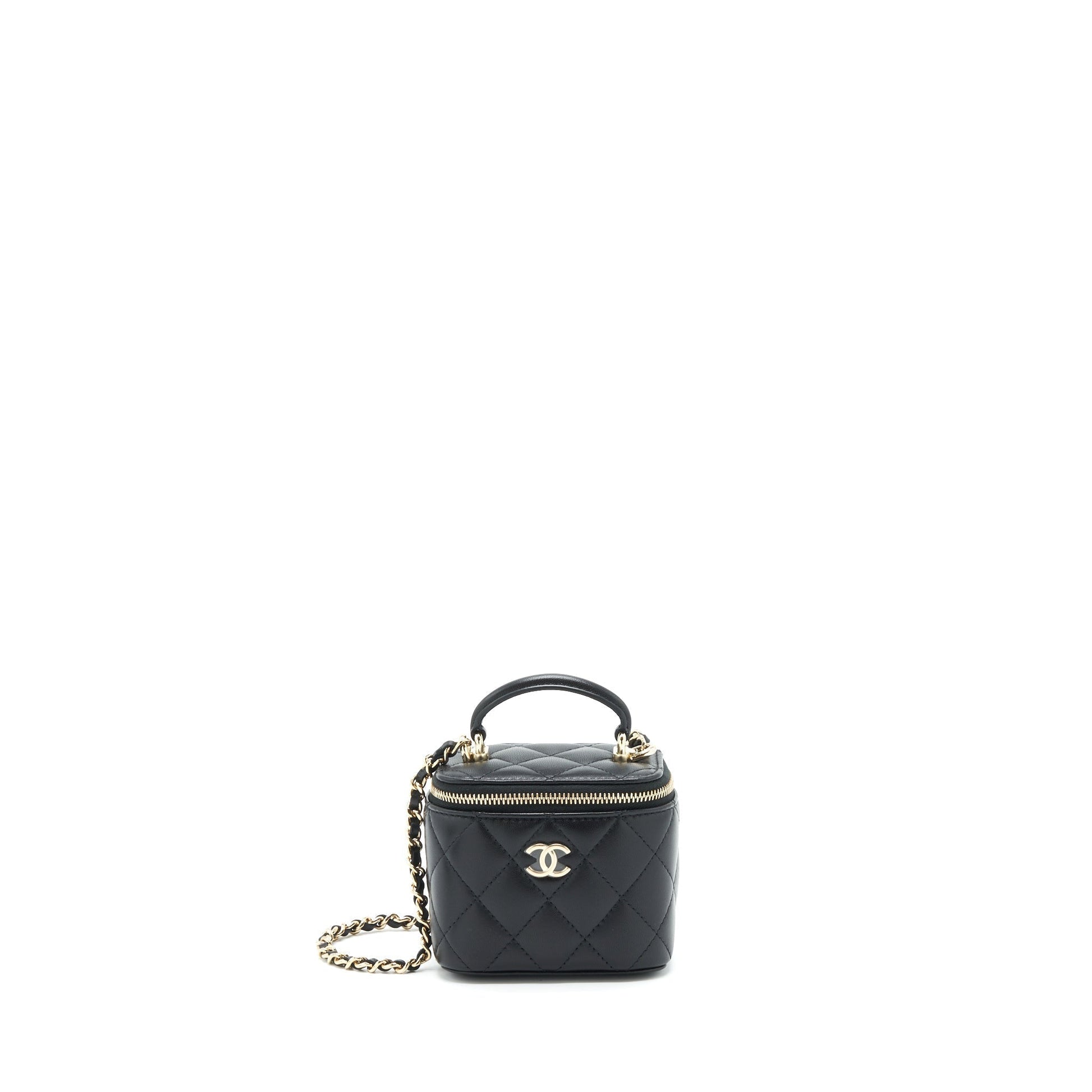 Chanel 22P Top Handle Vanity Lambskin LGHW Black Mini Bag Black Lghw