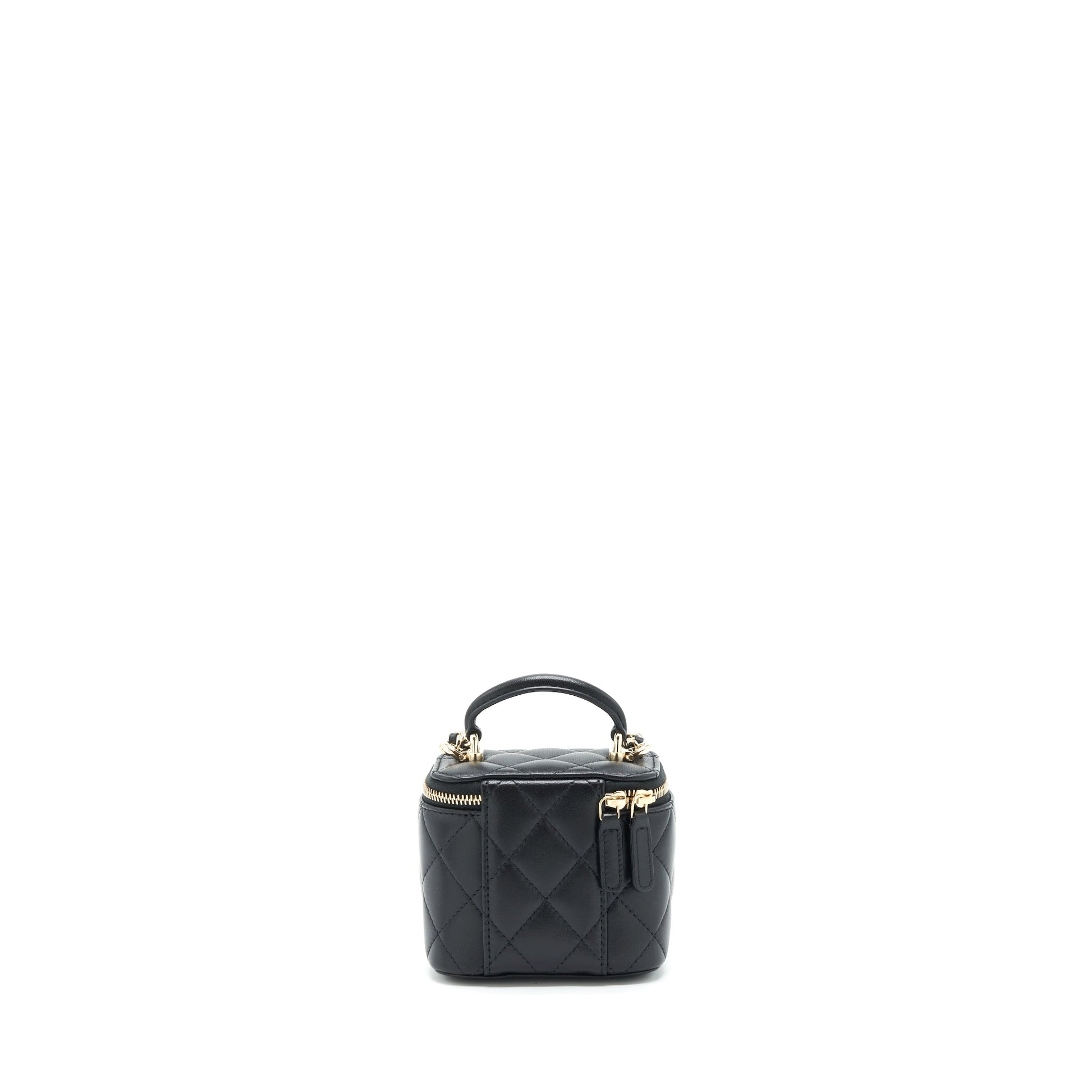 Chanel 22P Top Handle Vanity Lambskin LGHW Black Mini Bag Black Lghw