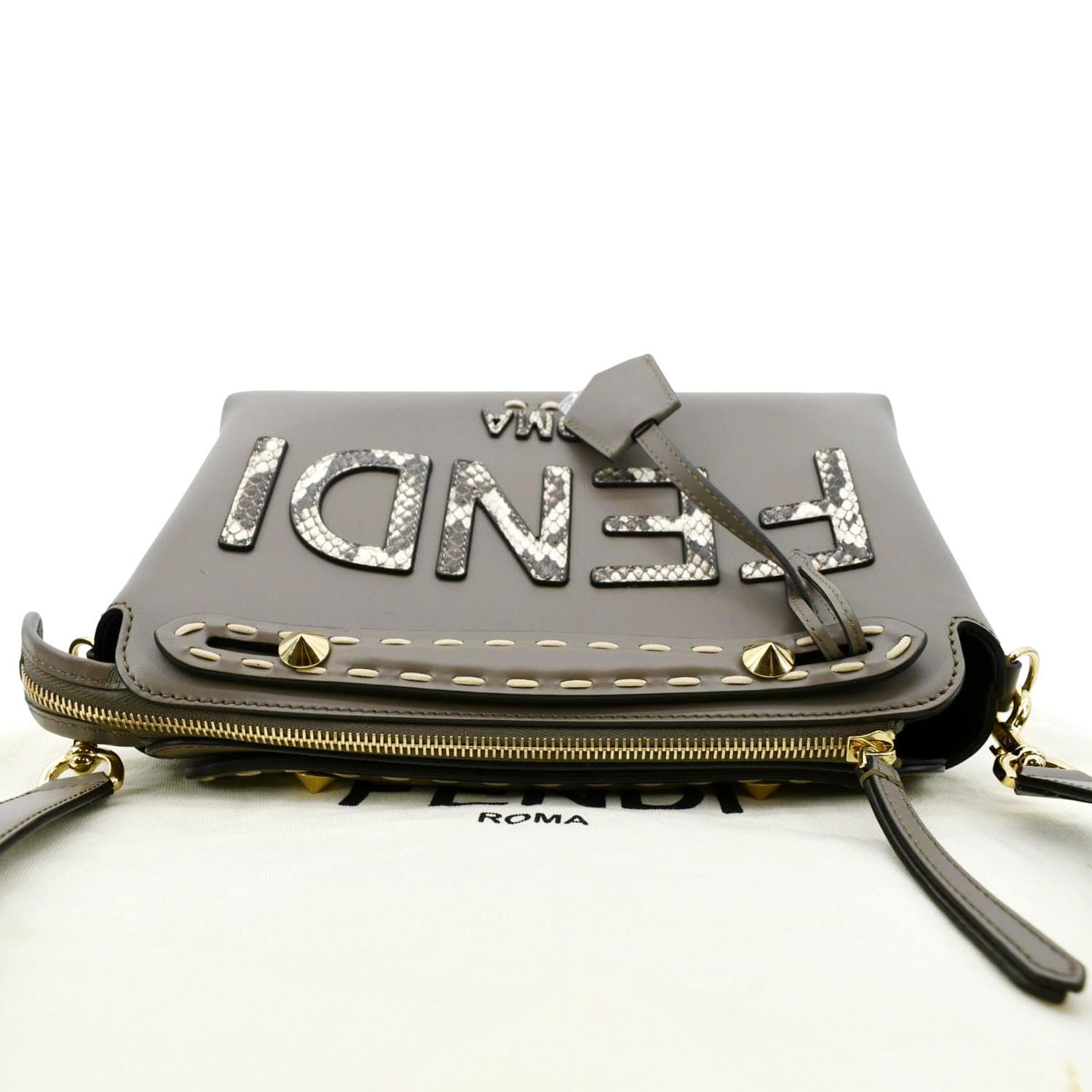 Fendi By The Way Roma Printed Elaphe Boston Bag Leather Python Gray Travel Bag