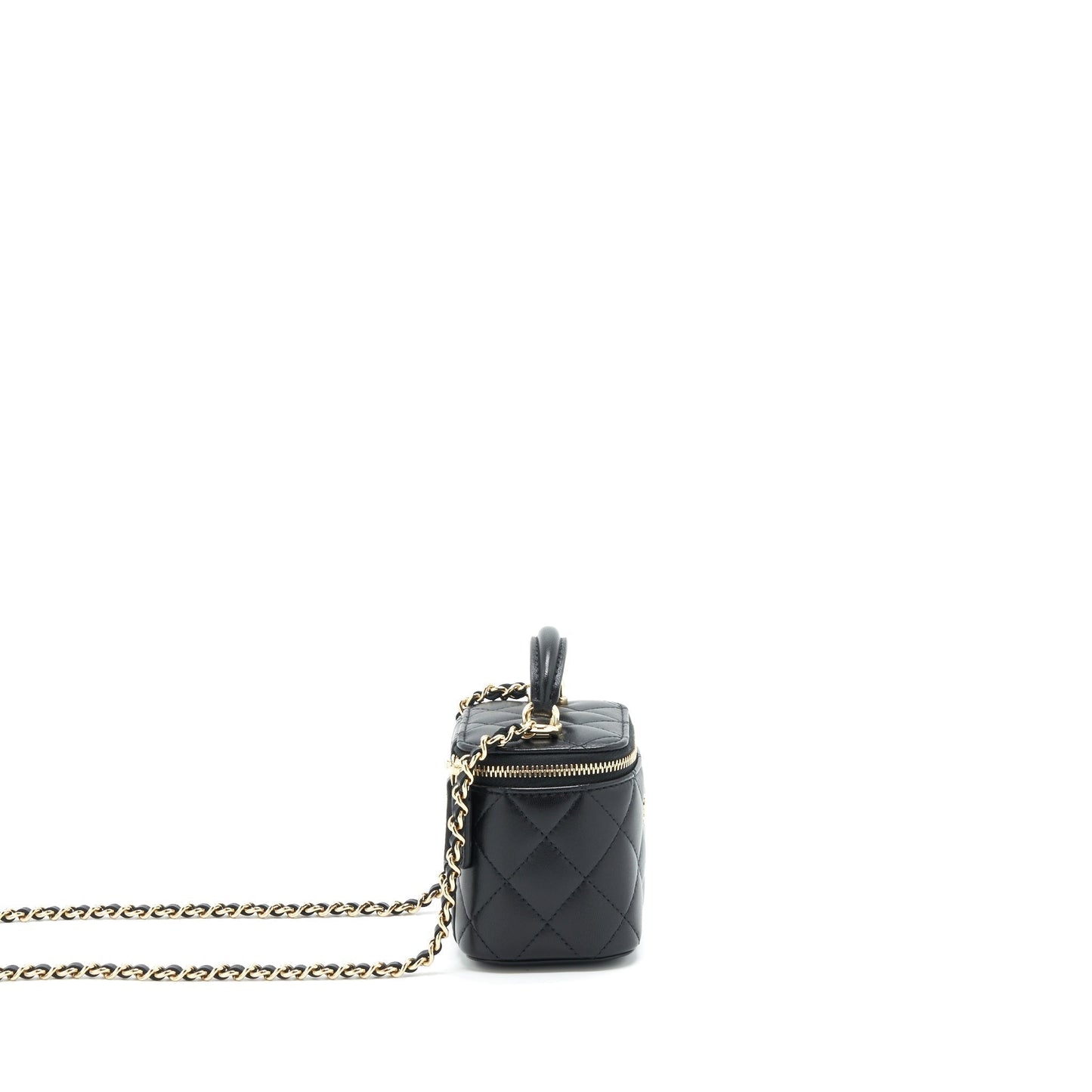 Chanel 22P Top Handle Vanity Lambskin LGHW Black Mini Bag Black Lghw
