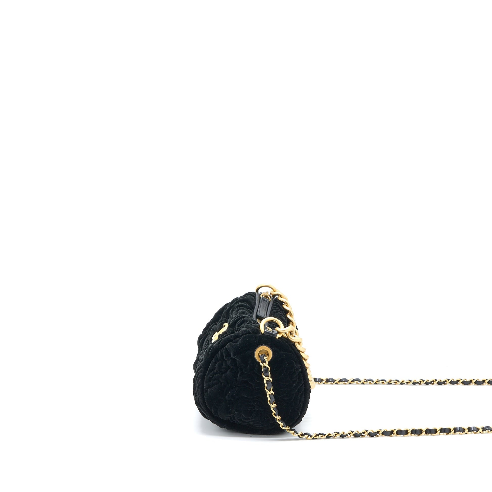 Chanel Boston Camellia Velvet GHW Microchip Black Travel Bag