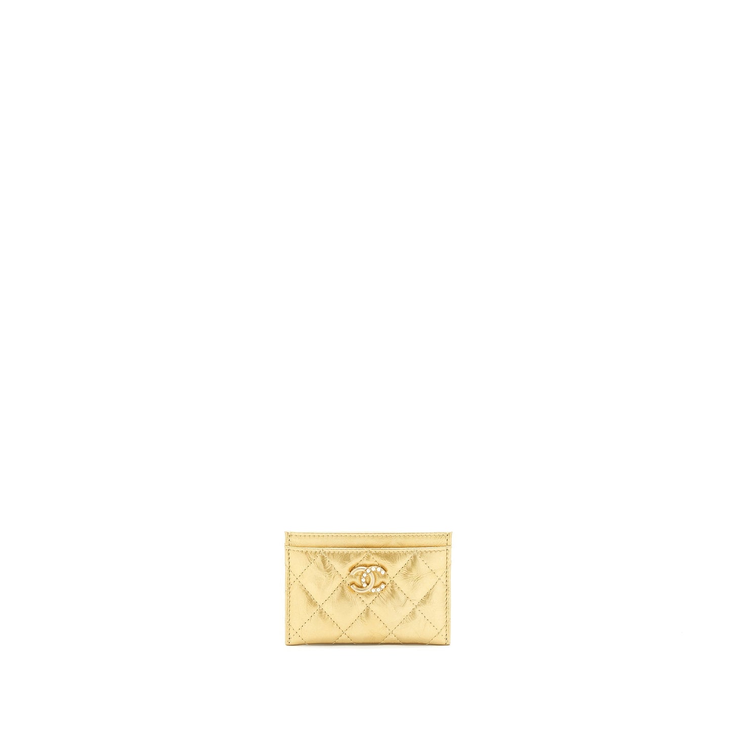 Chanel CC Logo Card Holder Lambskin Gold Wallet Case