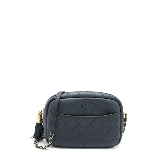 Chanel Camera Grained Calfskin Dark LGHW Grey Crossbody Bag