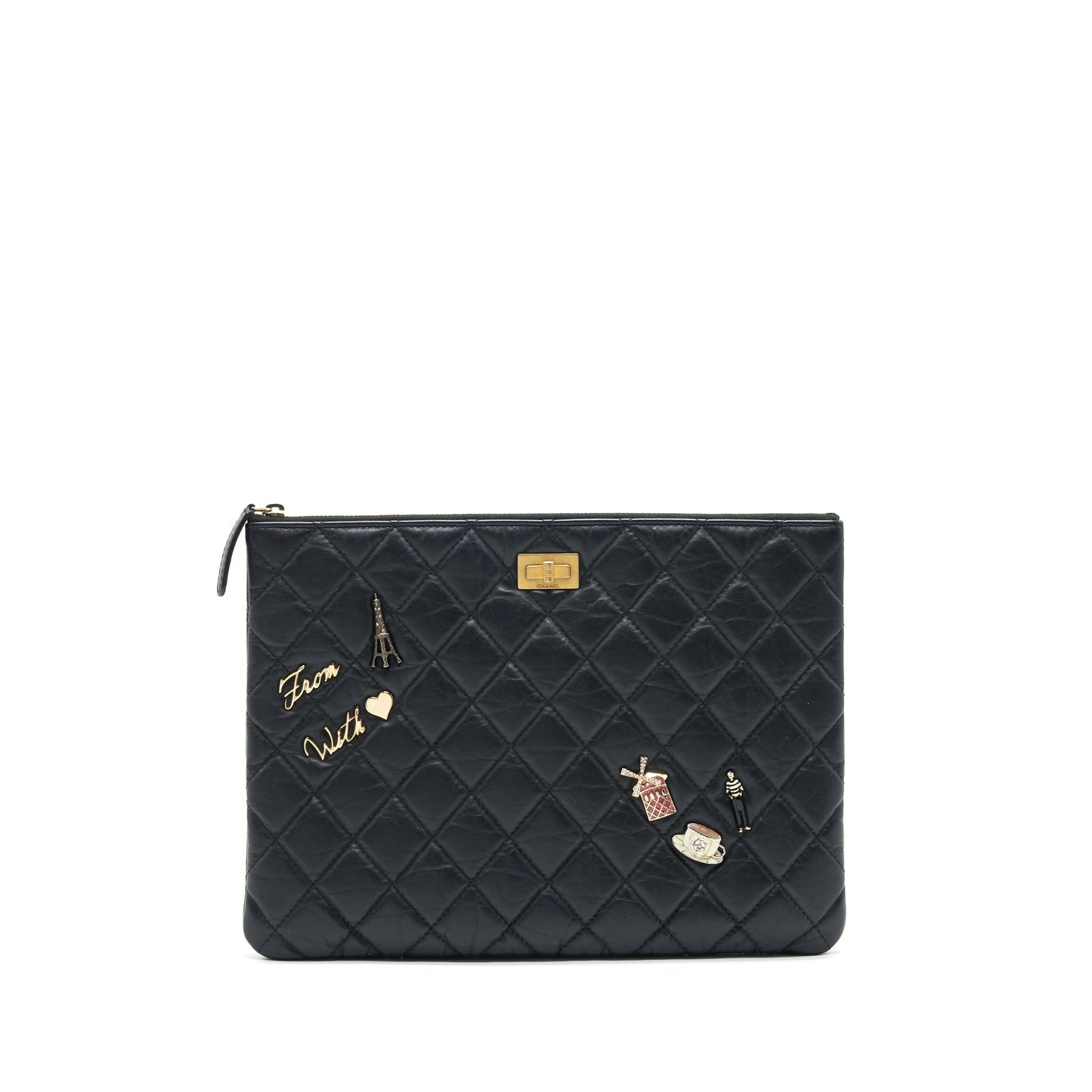 Chanel 2.55 Charm GHW Black Leather Key Chain